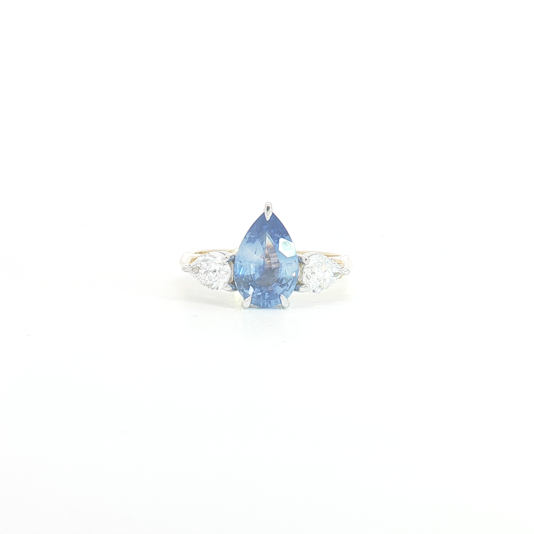 18ct YG Pear-Cut Sapphire Trilogy Ring