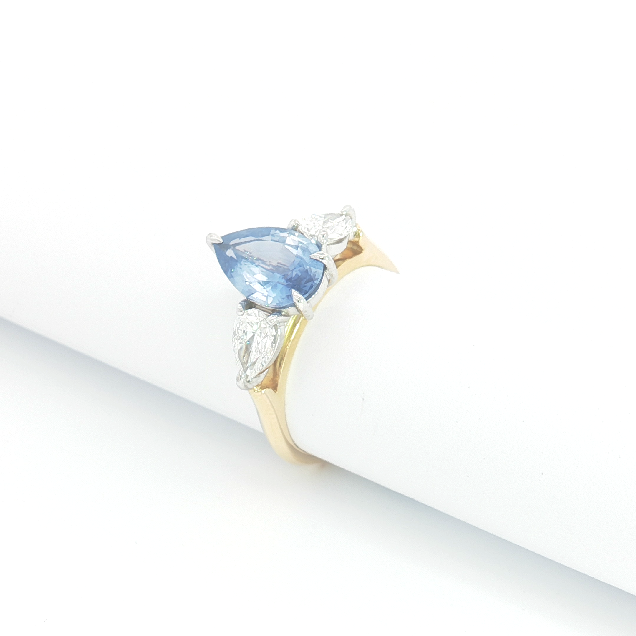 18ct YG Pear-Cut Sapphire Trilogy Ring