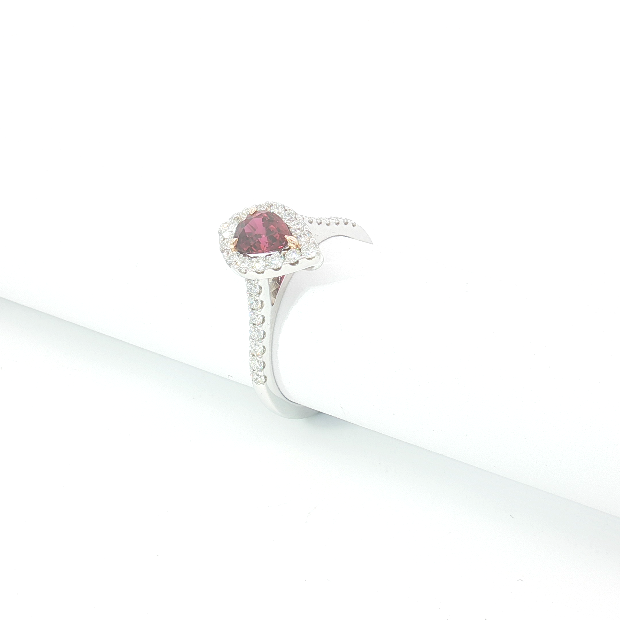 18ct WG Pear Shape Ruby and Diamond Halo Engagement Ring