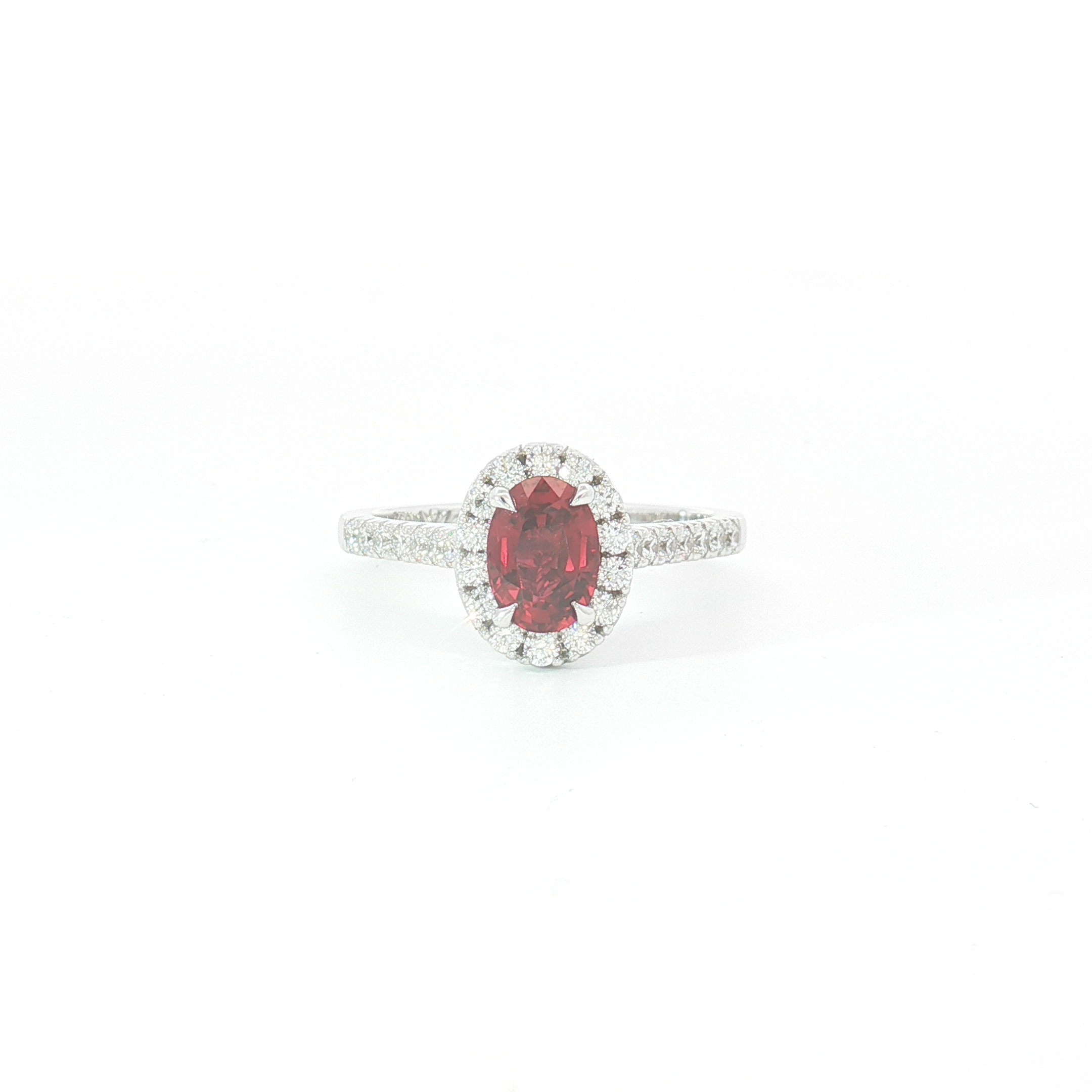 18ct WG Oval Ruby and Diamond Halo Engagement Ring