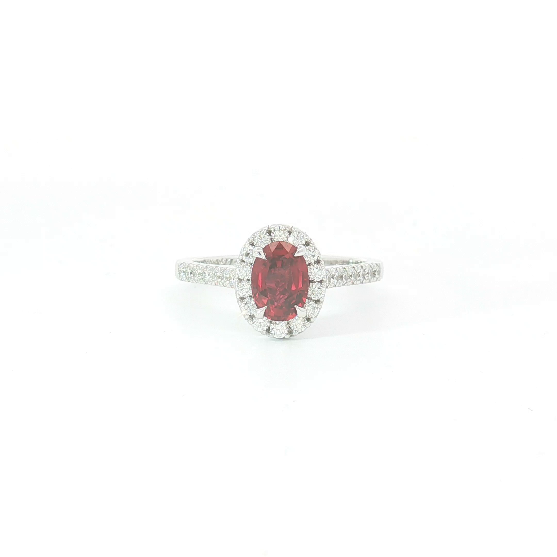 18ct WG Oval Ruby and Diamond Halo Engagement Ring