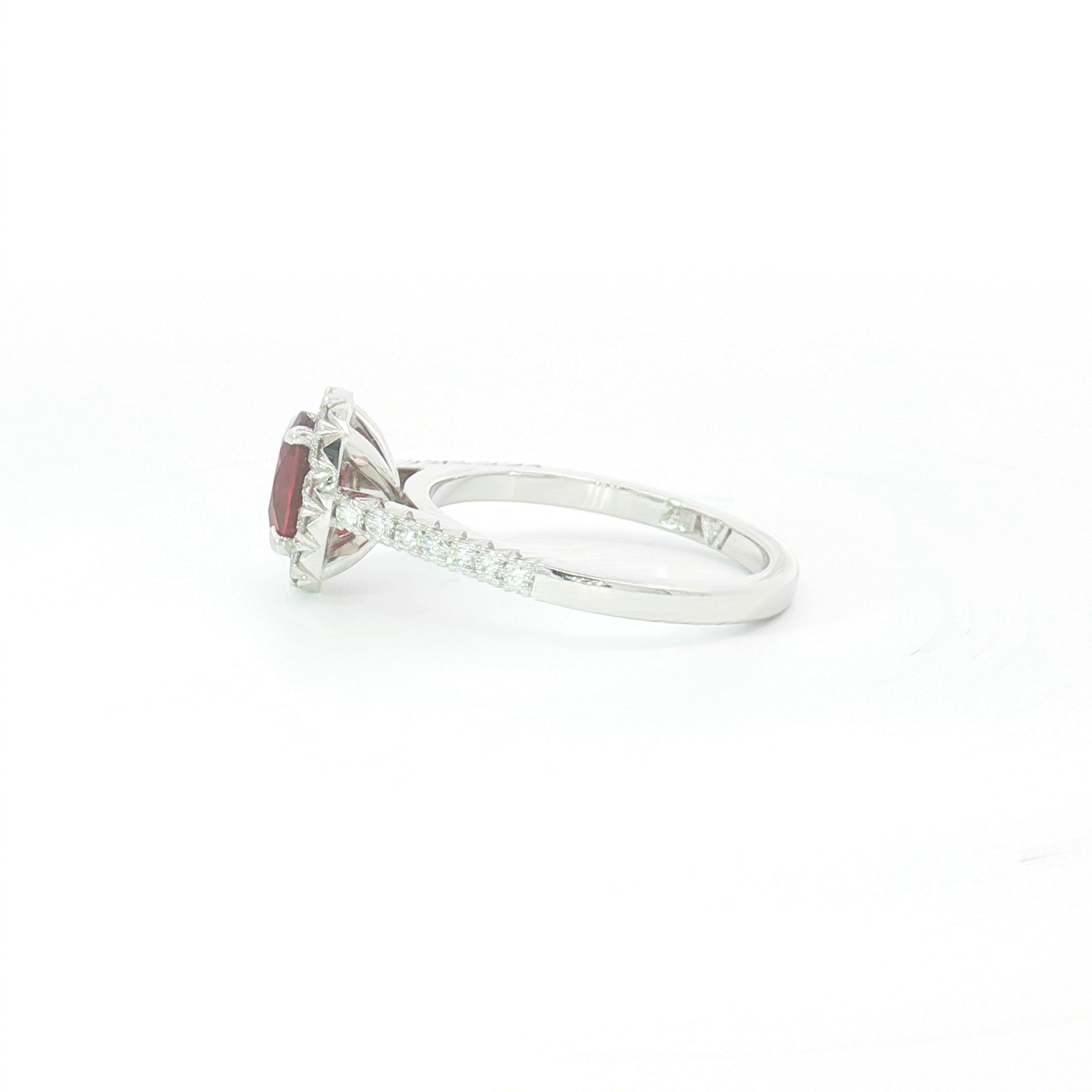 18ct WG Oval Ruby and Diamond Halo Engagement Ring