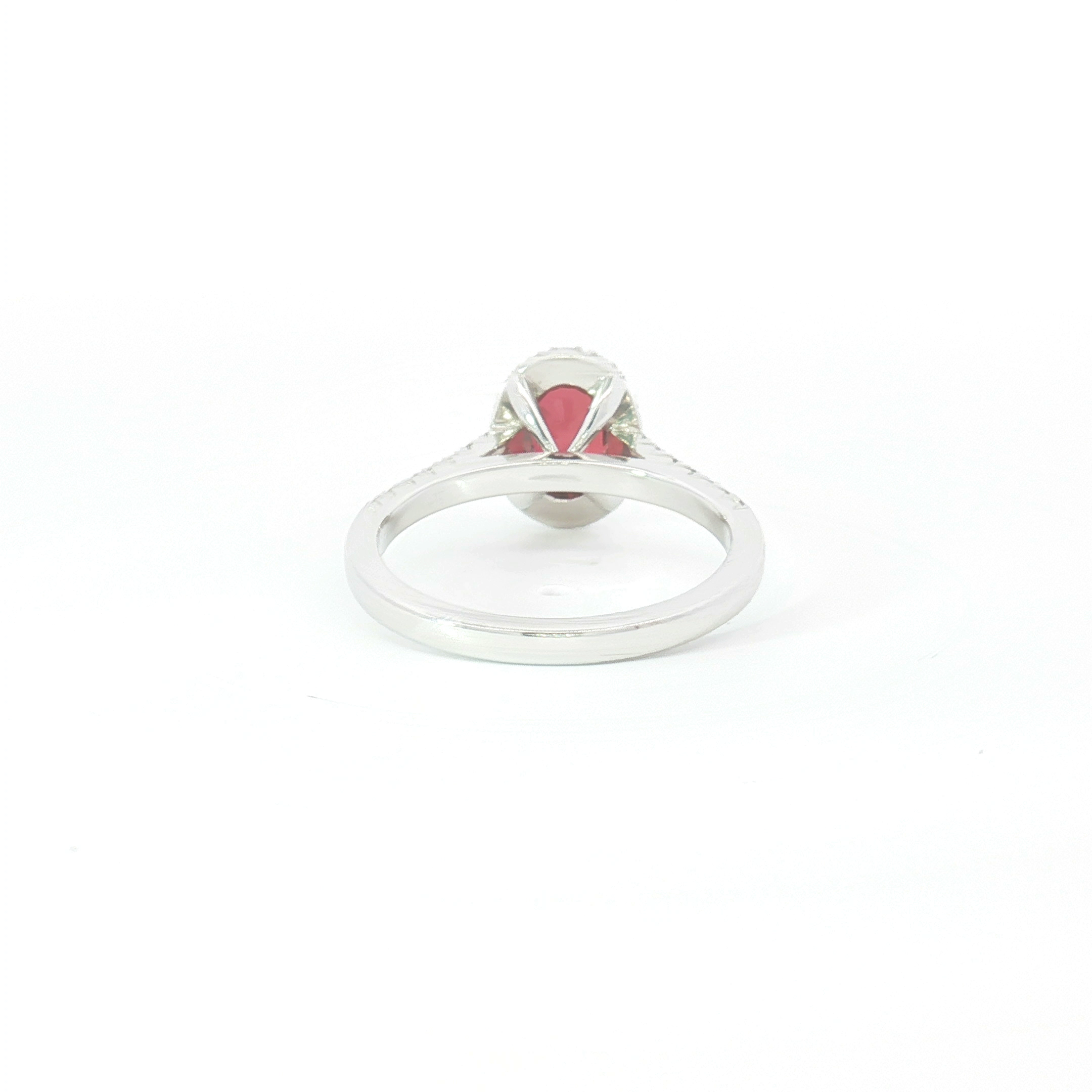 18ct WG Oval Ruby and Diamond Halo Engagement Ring