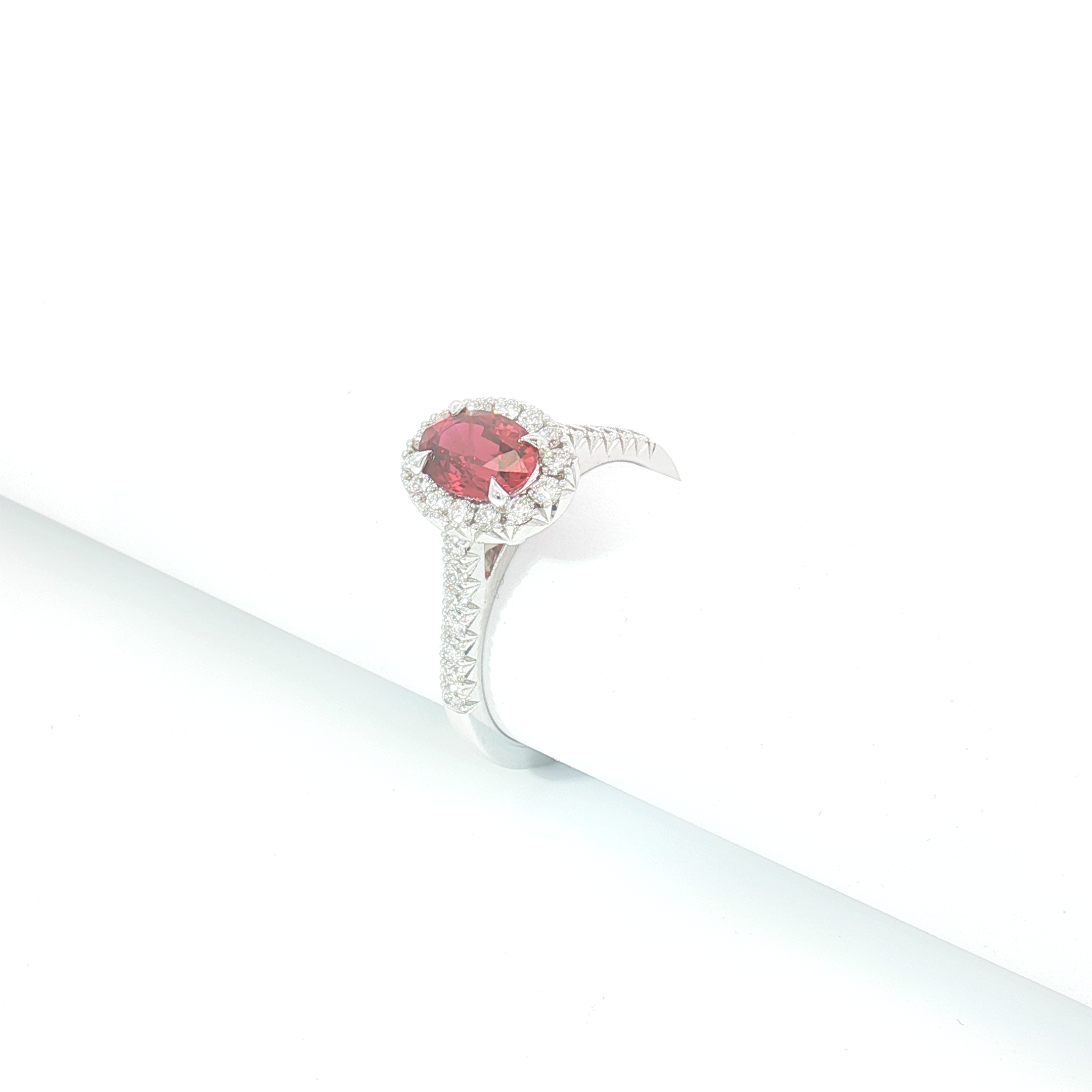 18ct WG Oval Ruby and Diamond Halo Engagement Ring