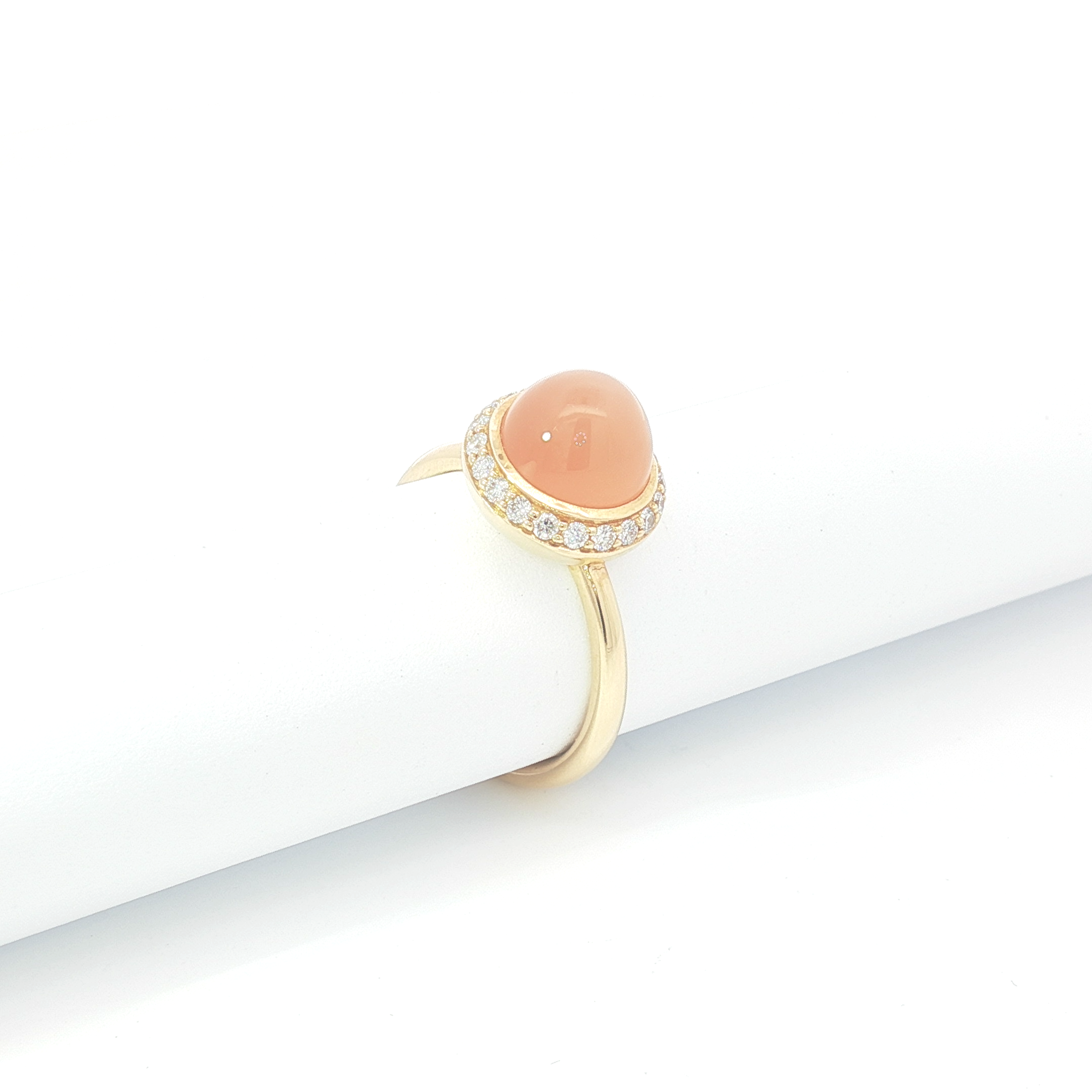 18ct YG Moonstone Cabochon Halo Cocktail Ring