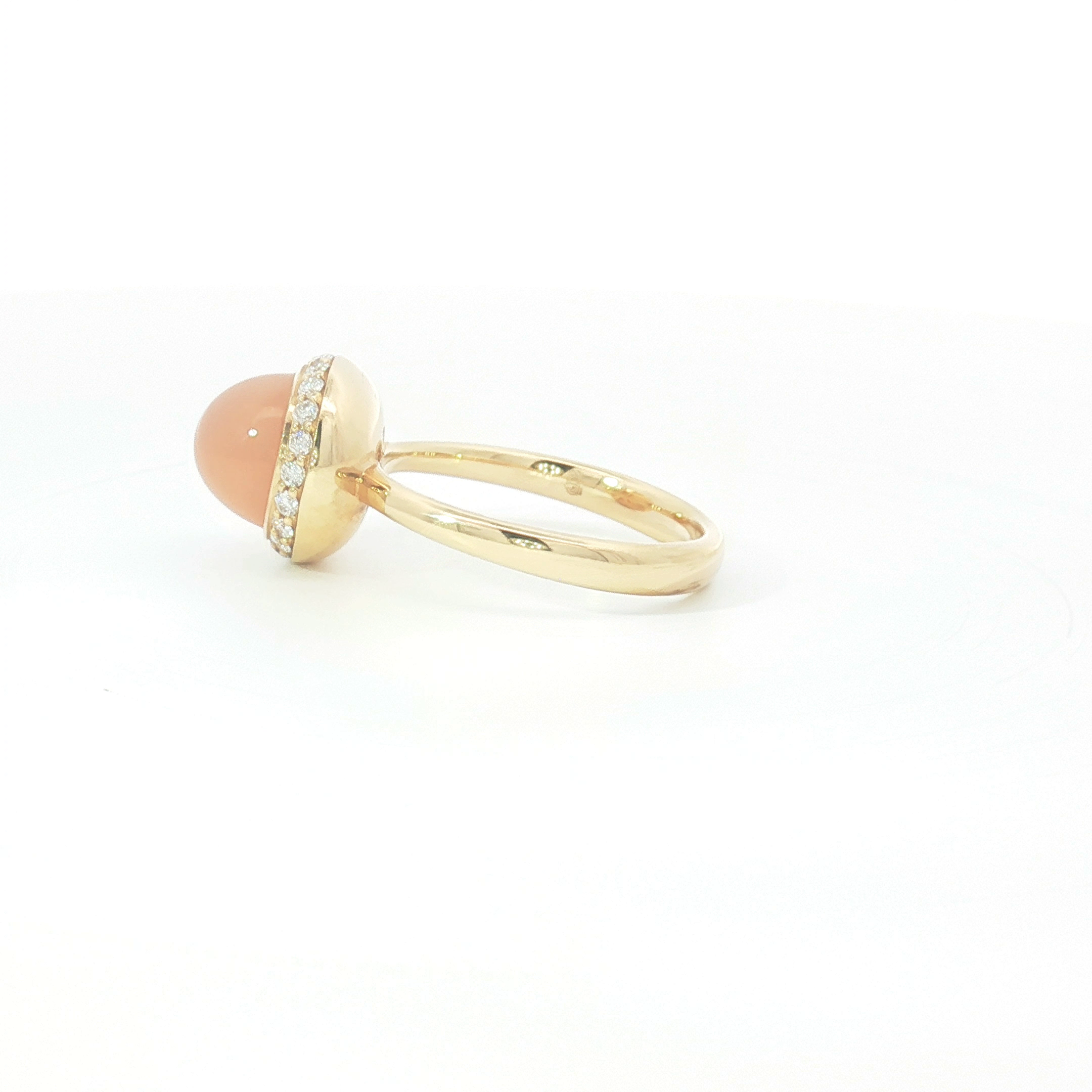 18ct YG Moonstone Cabochon Halo Cocktail Ring
