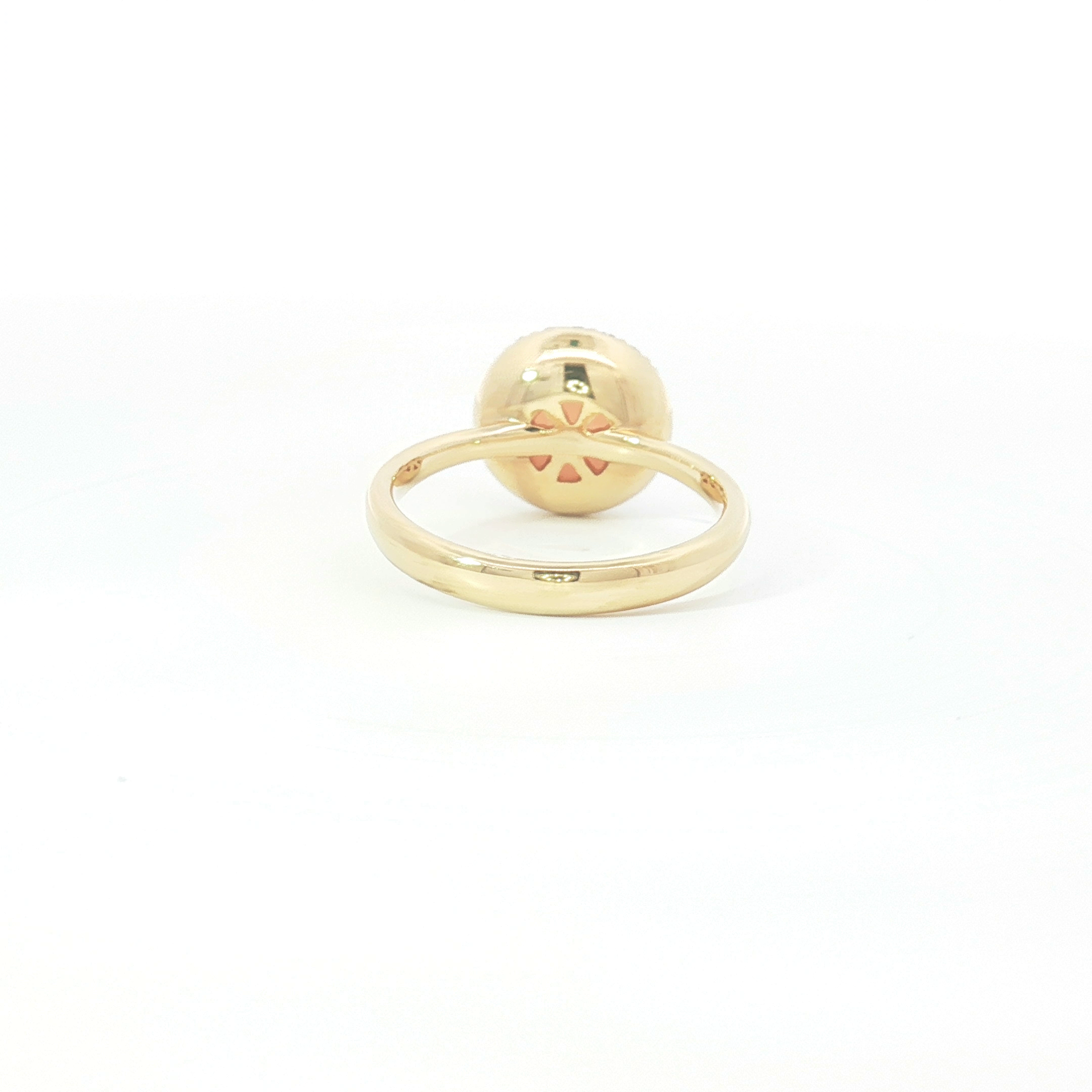 18ct YG Moonstone Cabochon Halo Cocktail Ring