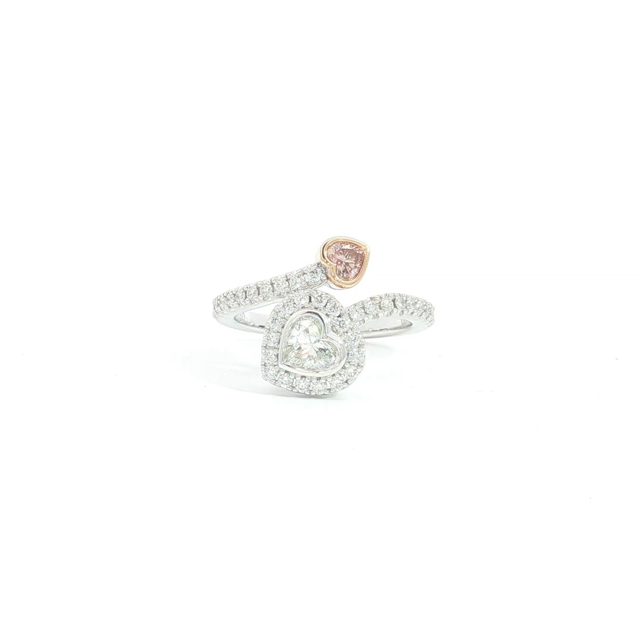 18ct 2Tone Double Heart Diamond Bypass Dress Ring