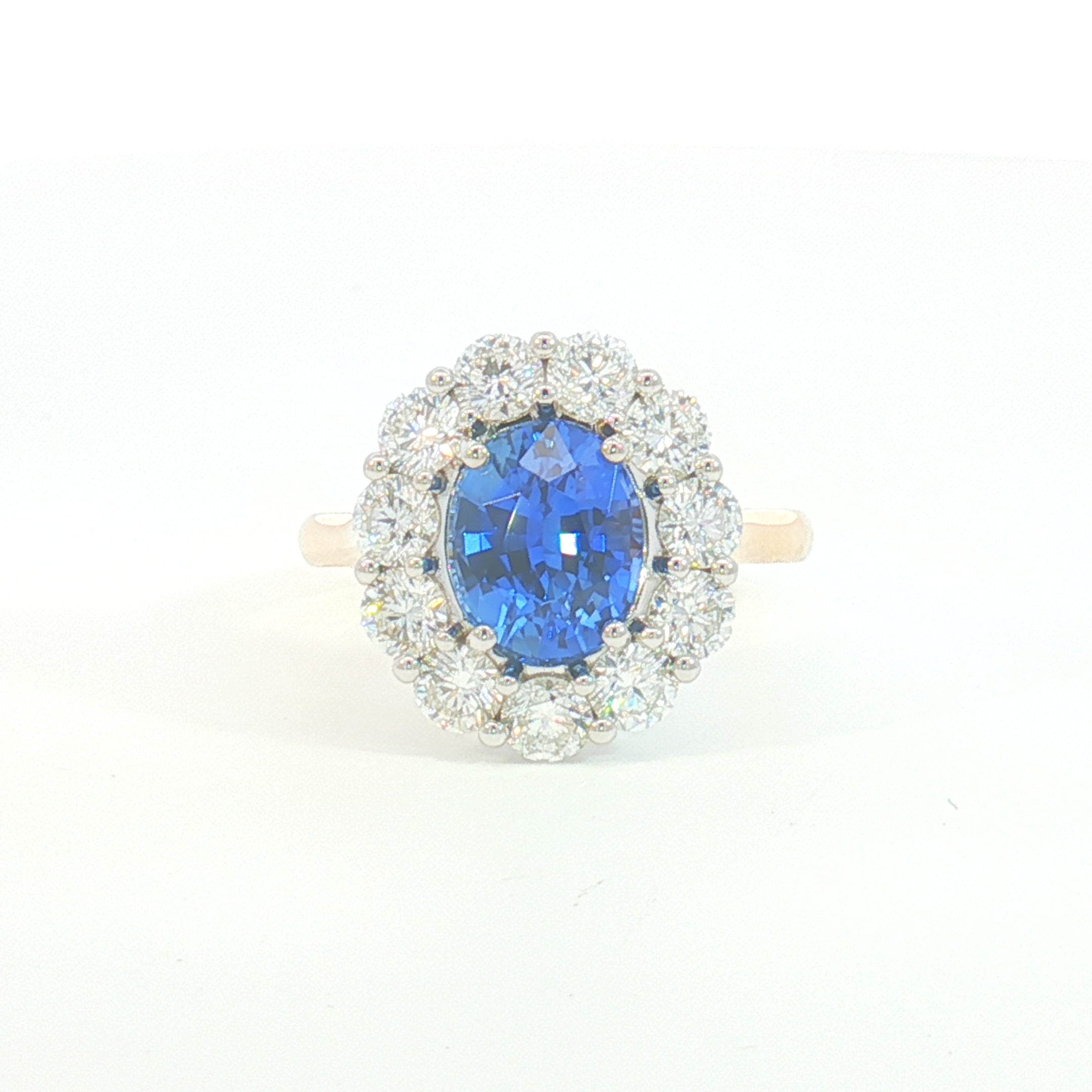 18ct 2Tone Sapphire and Diamond Halo Cluster Ring