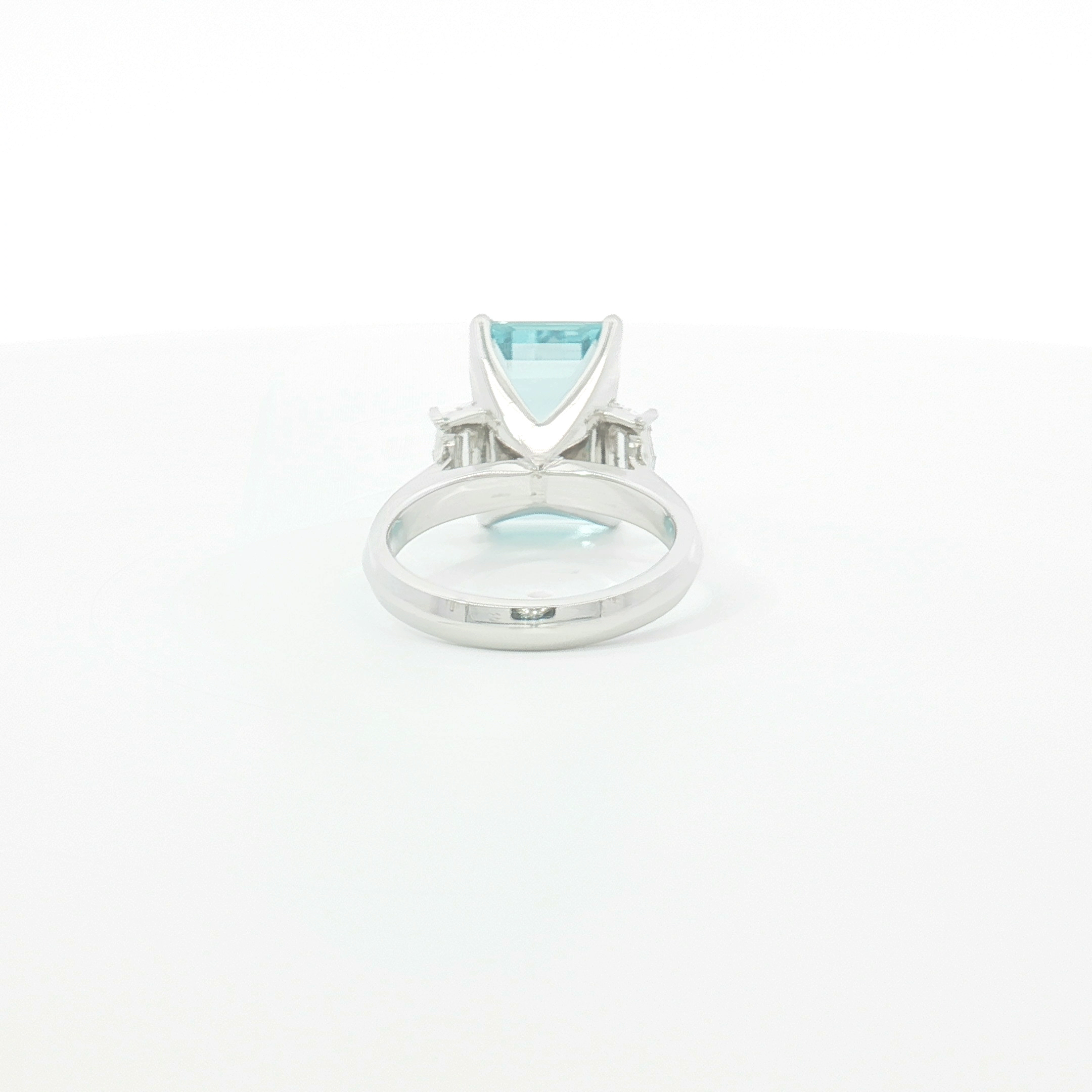 18ct WG Emerald-Cut Aquamarine and Diamond Dress Ring