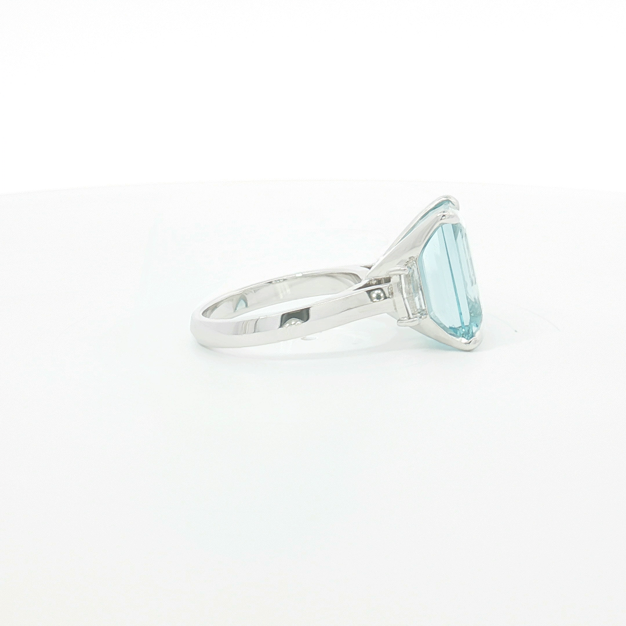 18ct WG Emerald-Cut Aquamarine and Diamond Dress Ring