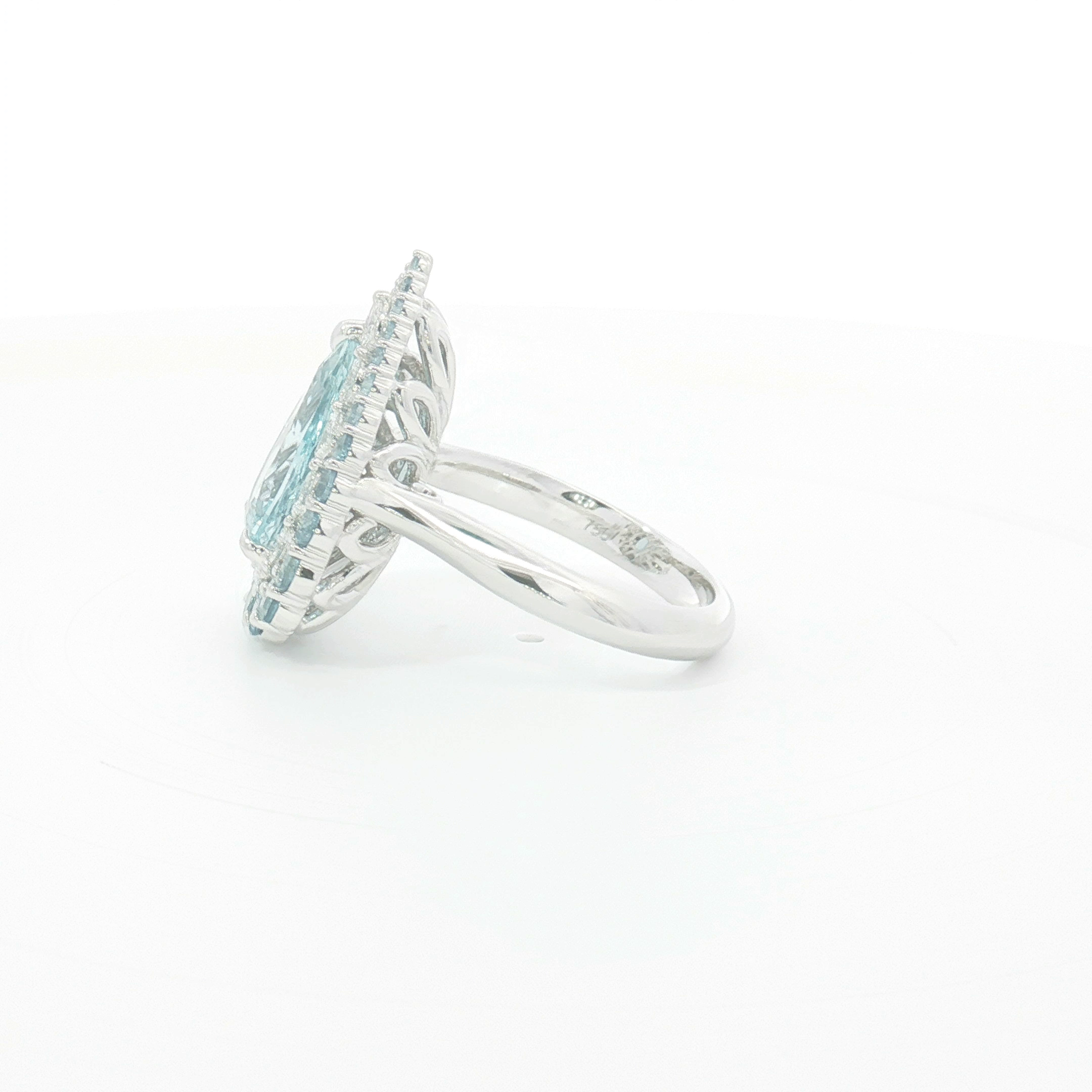Pear-Shaped Aquamarine Double Halo Cocktail Ring in White Gold