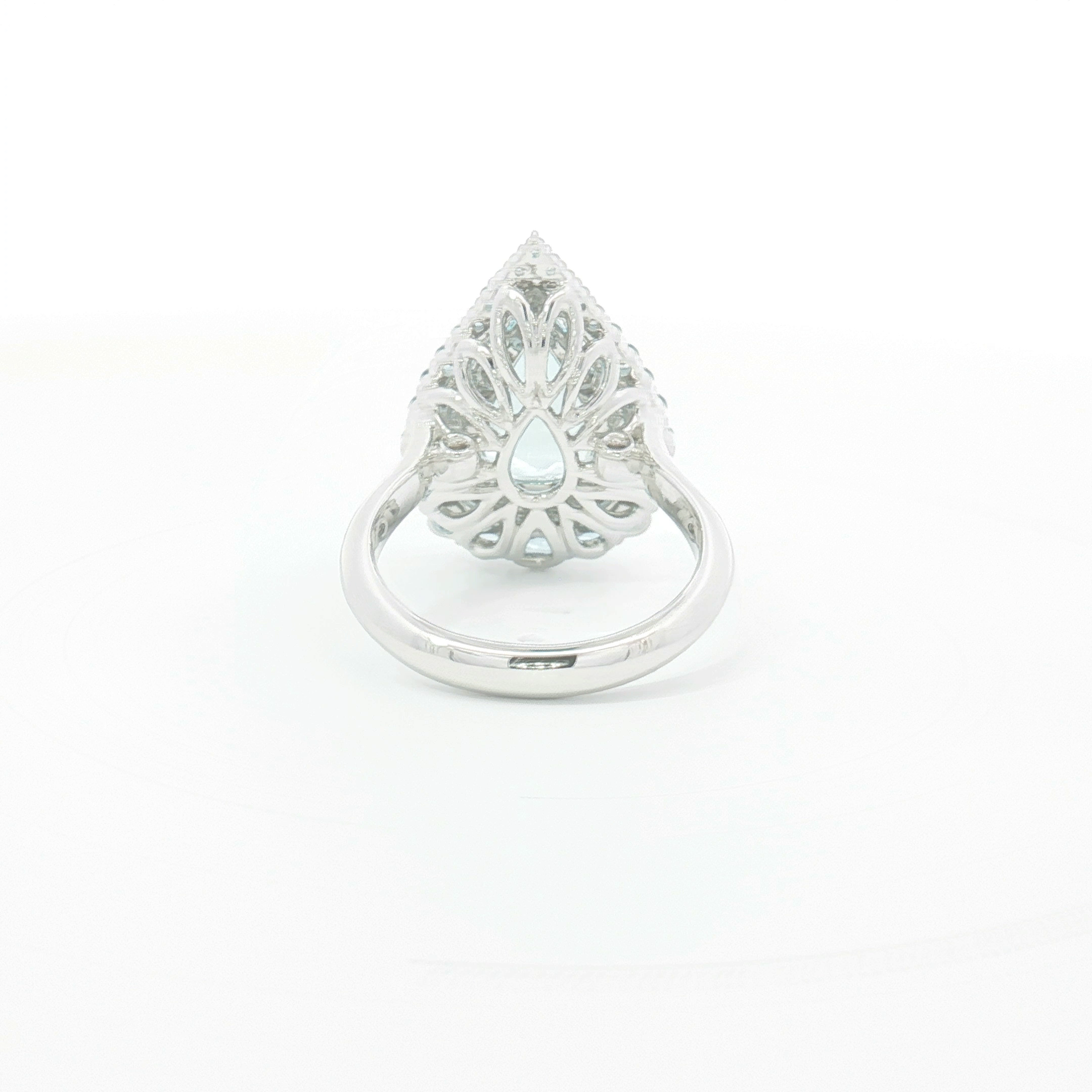 Pear-Shaped Aquamarine Double Halo Cocktail Ring in White Gold