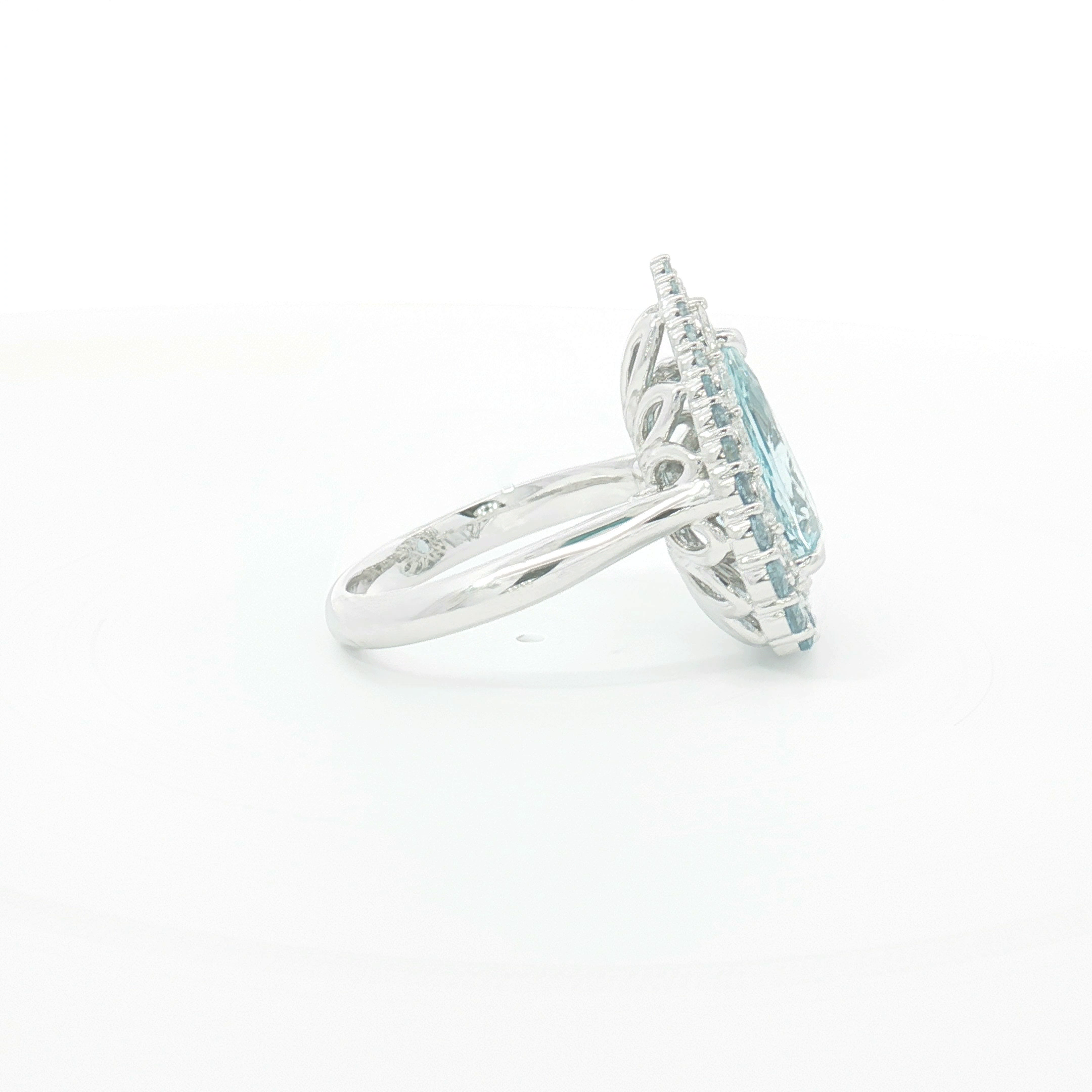 Pear-Shaped Aquamarine Double Halo Cocktail Ring in White Gold