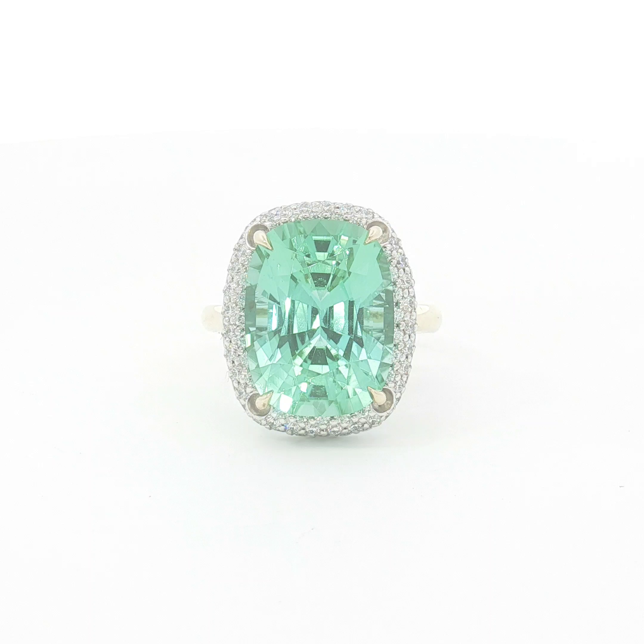 18ct 2Tone Mint Green Tourmaline Halo Cocktail Ring