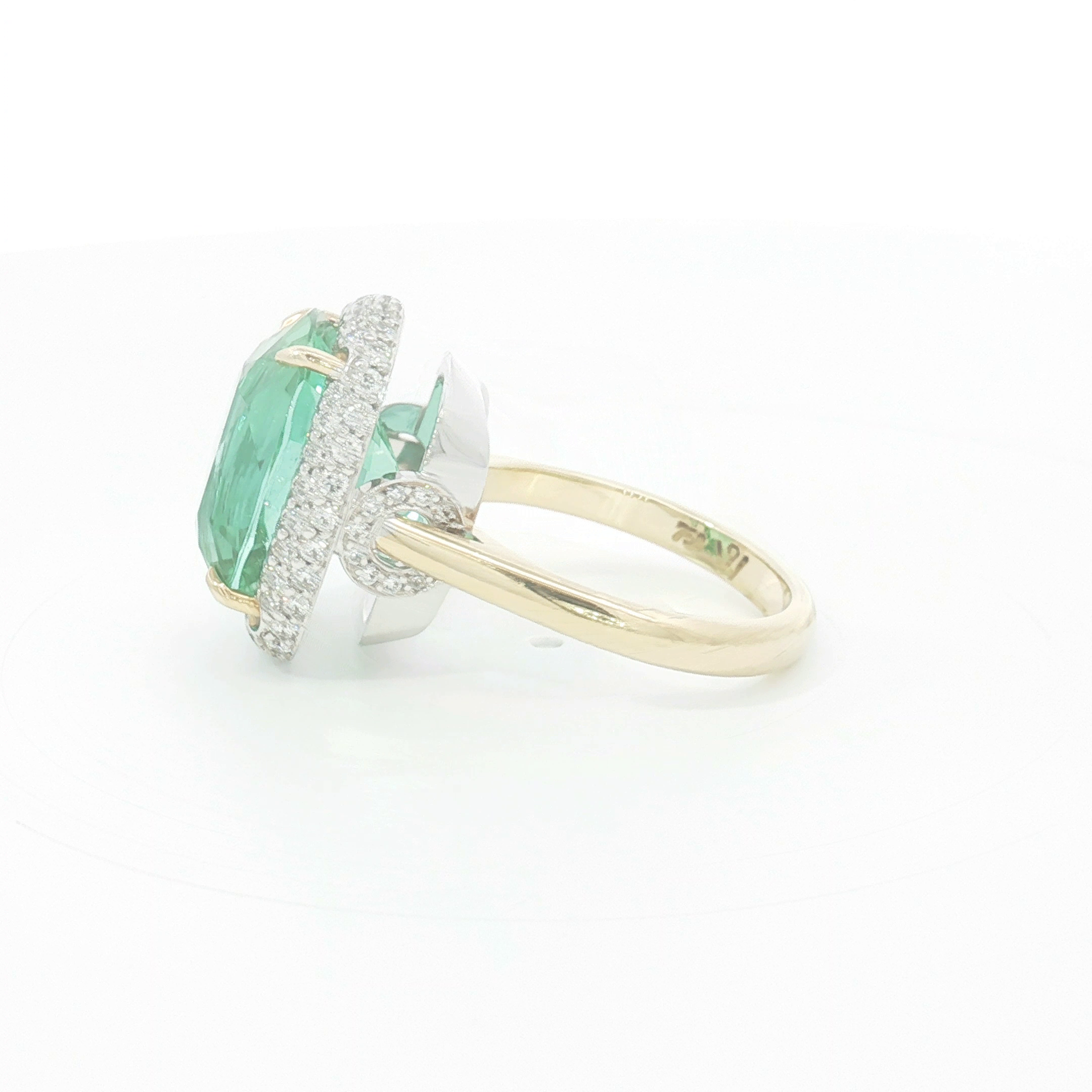18ct 2Tone Mint Green Tourmaline Halo Cocktail Ring