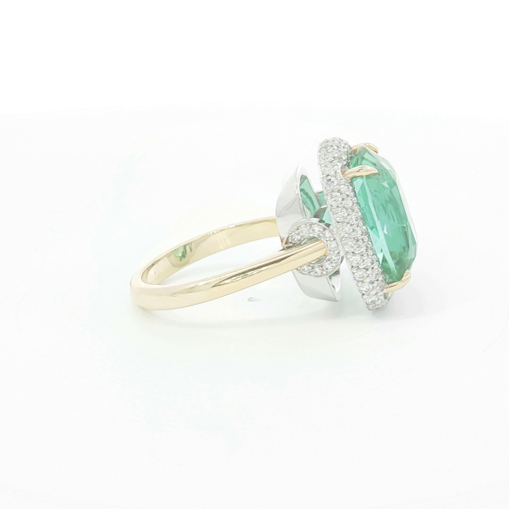 18ct 2Tone Mint Green Tourmaline Halo Cocktail Ring