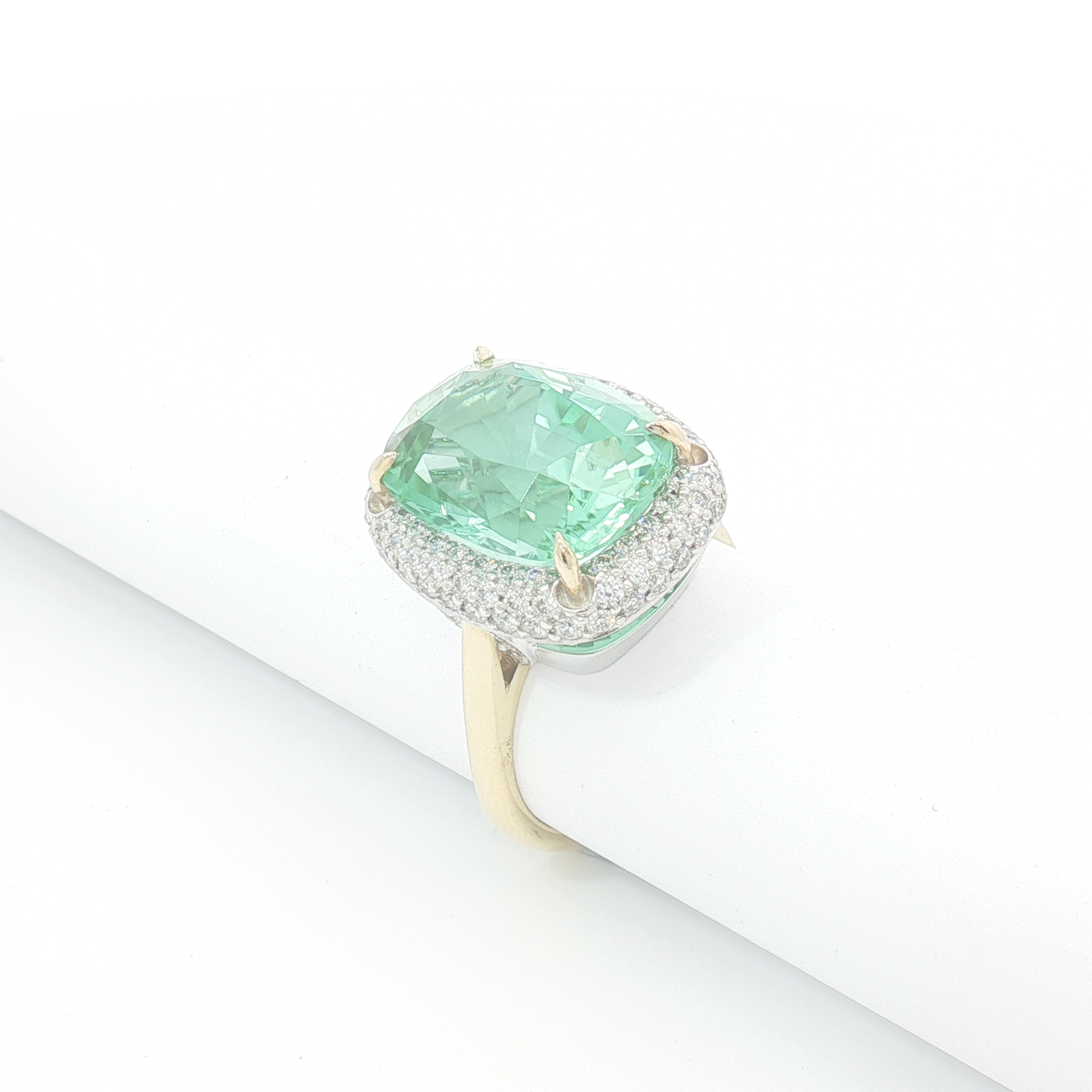 18ct 2Tone Mint Green Tourmaline Halo Cocktail Ring