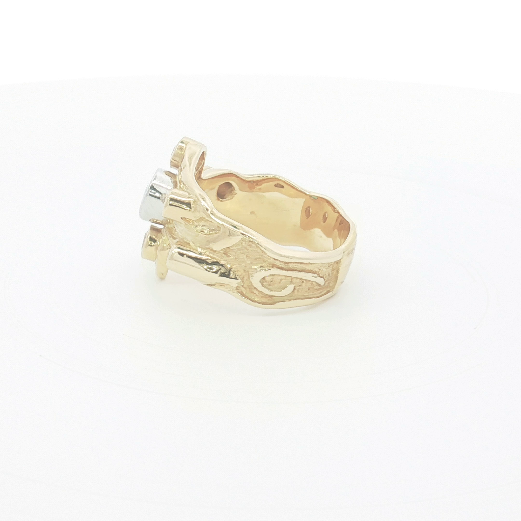 18ct YG Organic Textured Emerald and Diamond Dress Ring