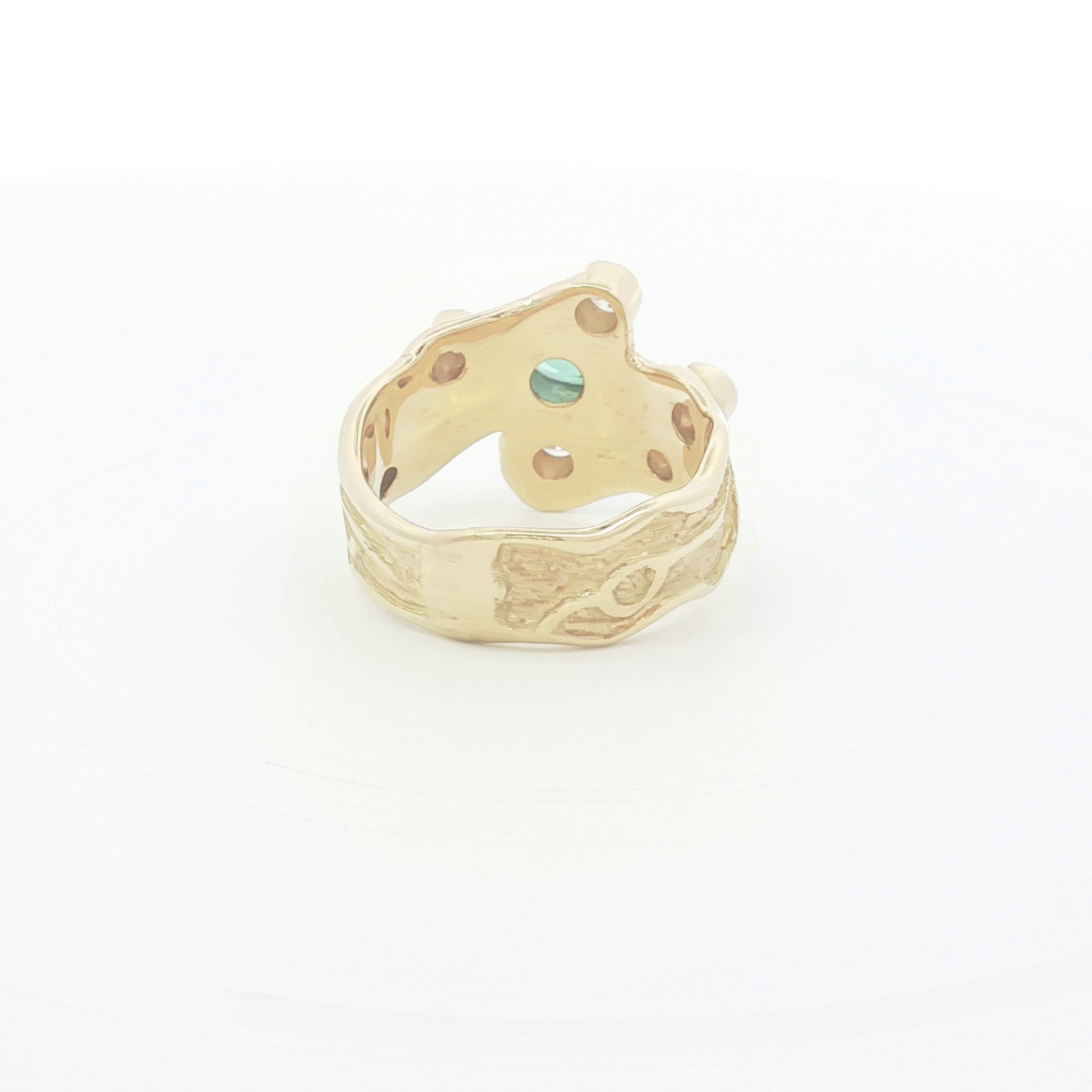 18ct YG Organic Textured Emerald and Diamond Dress Ring