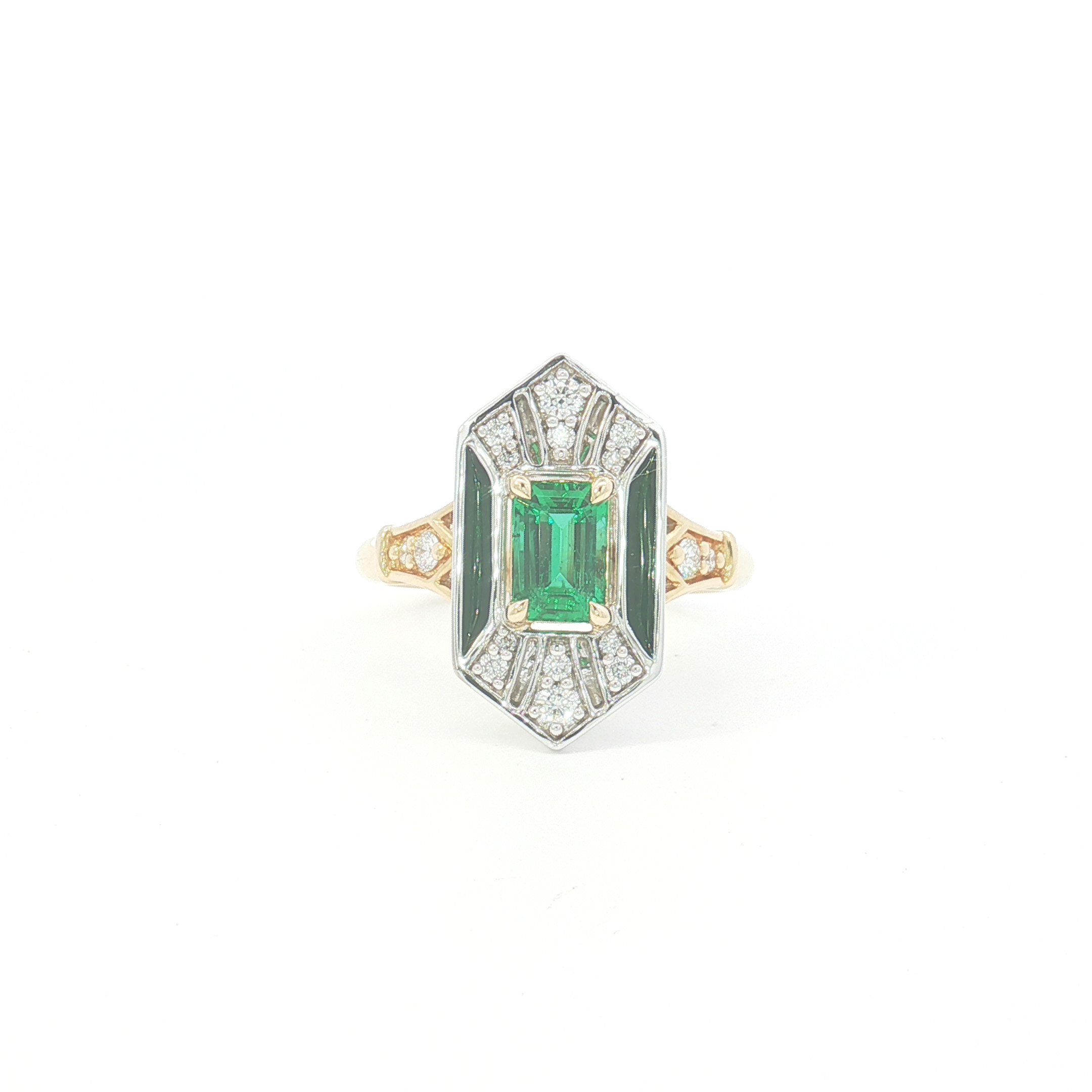 18ct 2Tone Art Deco Style Emerald Cocktail Ring