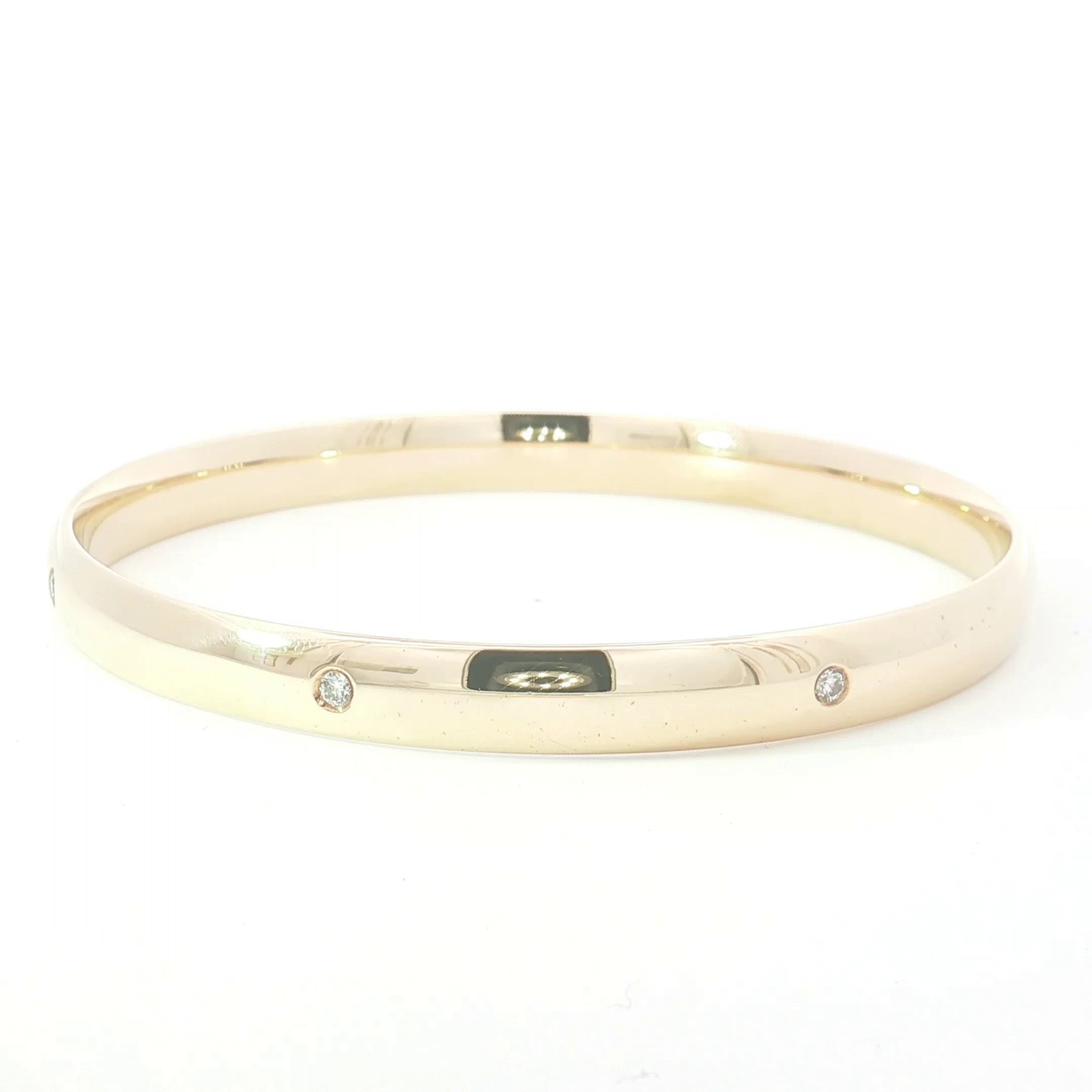 9ct YG Pressure Set Diamond Bangle