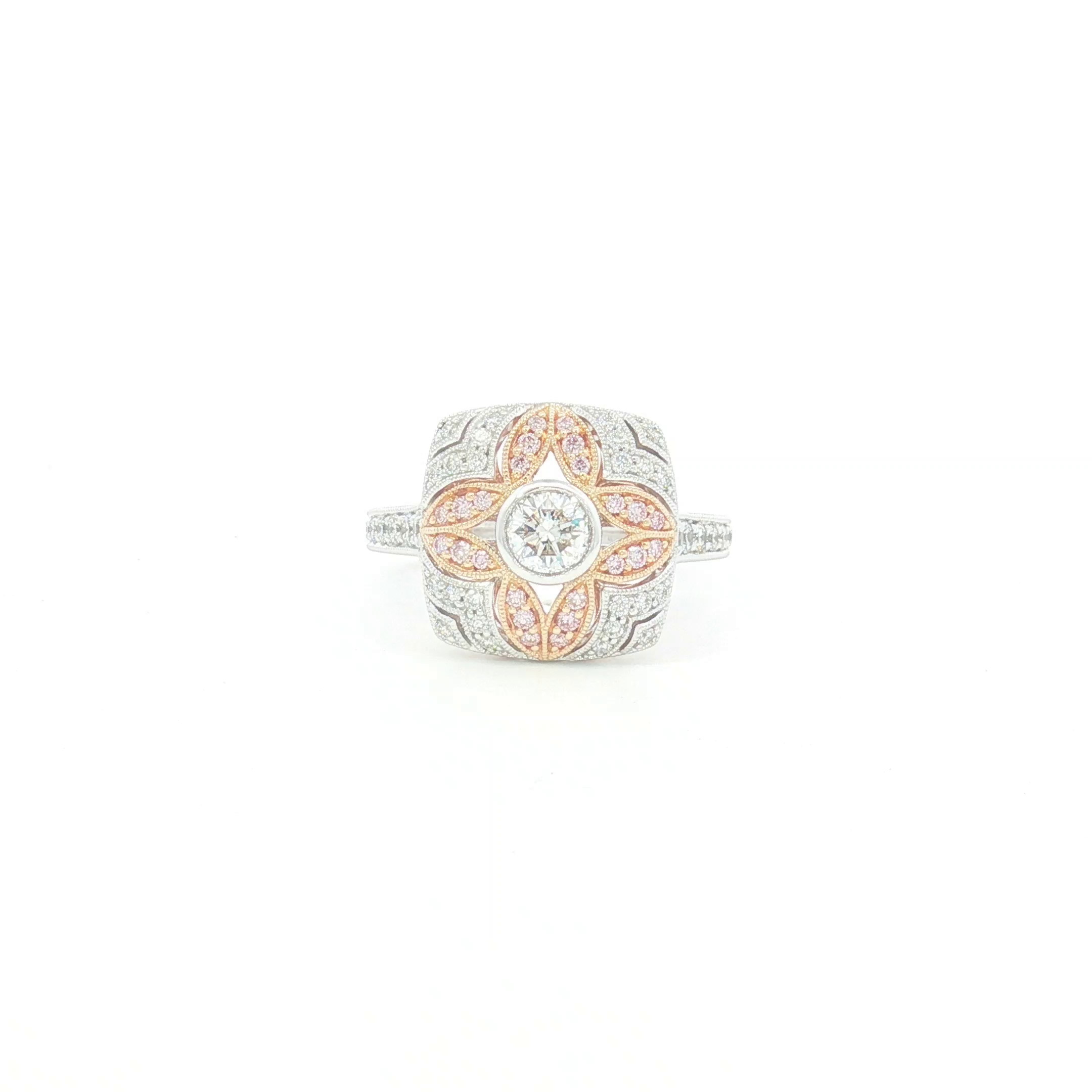 18ct 2Tone Pink and White Diamond Floral Cocktail Ring