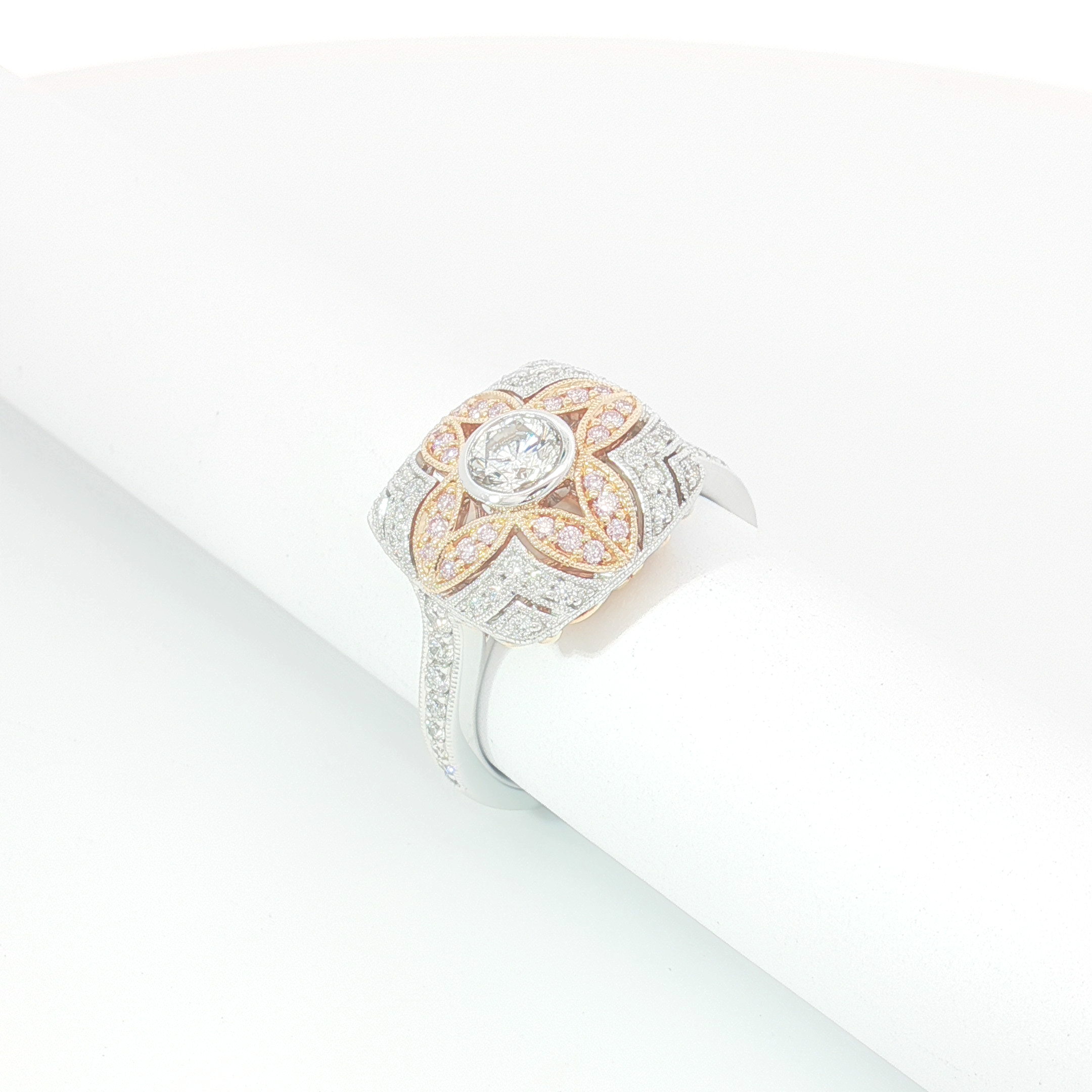 18ct 2Tone Pink and White Diamond Floral Cocktail Ring
