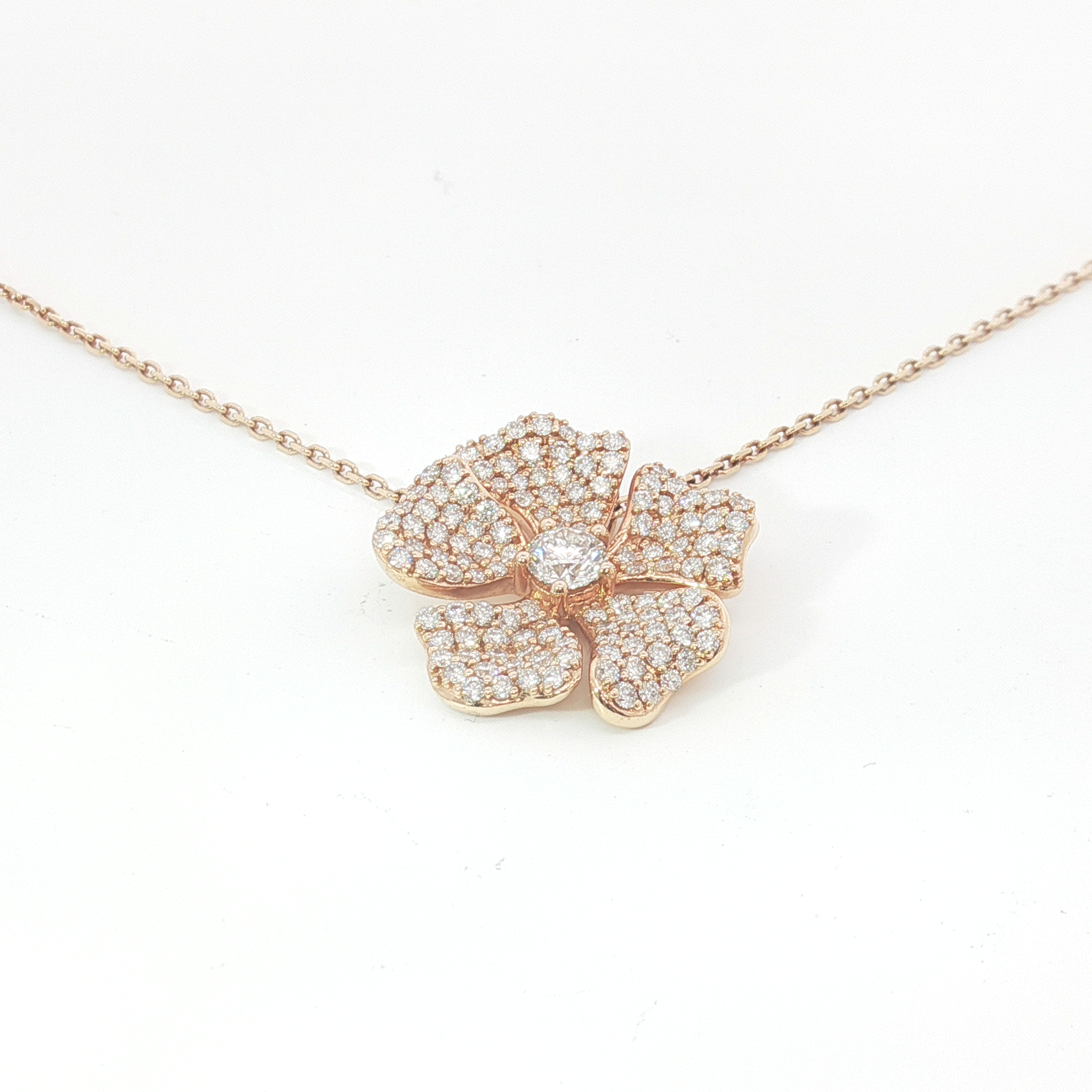 18ct RG Diamond Pave Set Flower Necklace