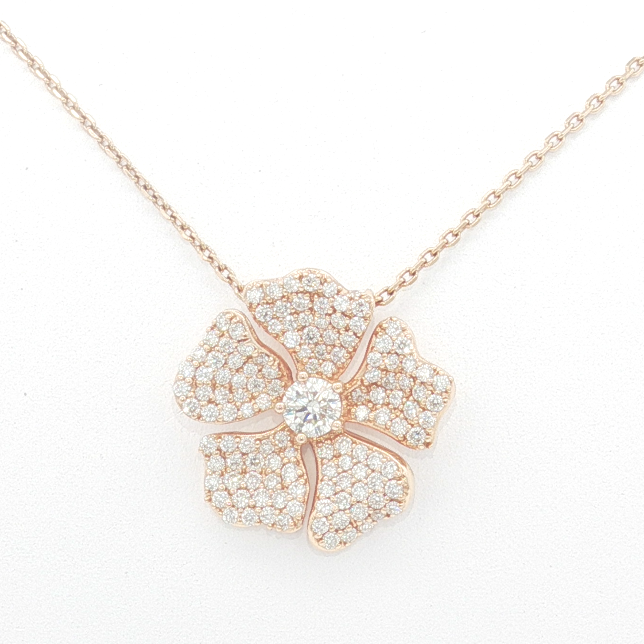 18ct RG Diamond Pave Set Flower Necklace