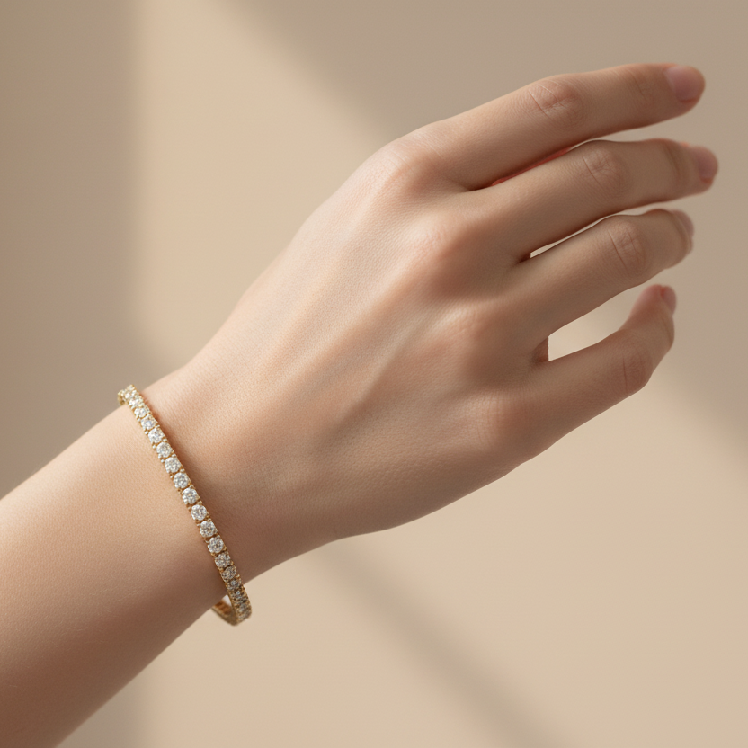 18ct YG Natural Diamond Tennis Bracelet