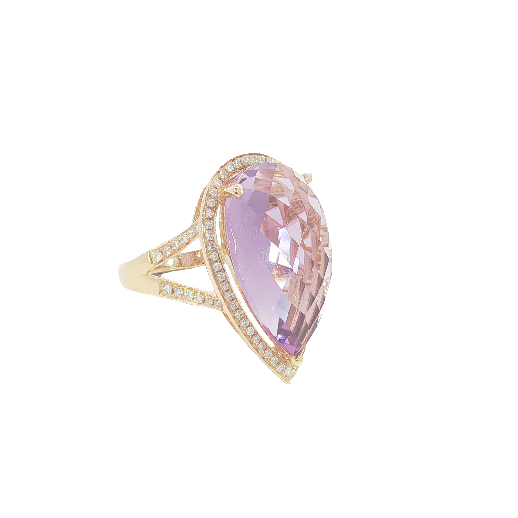 18ct RG Pear-Cut Amethyst Halo Cocktail Ring
