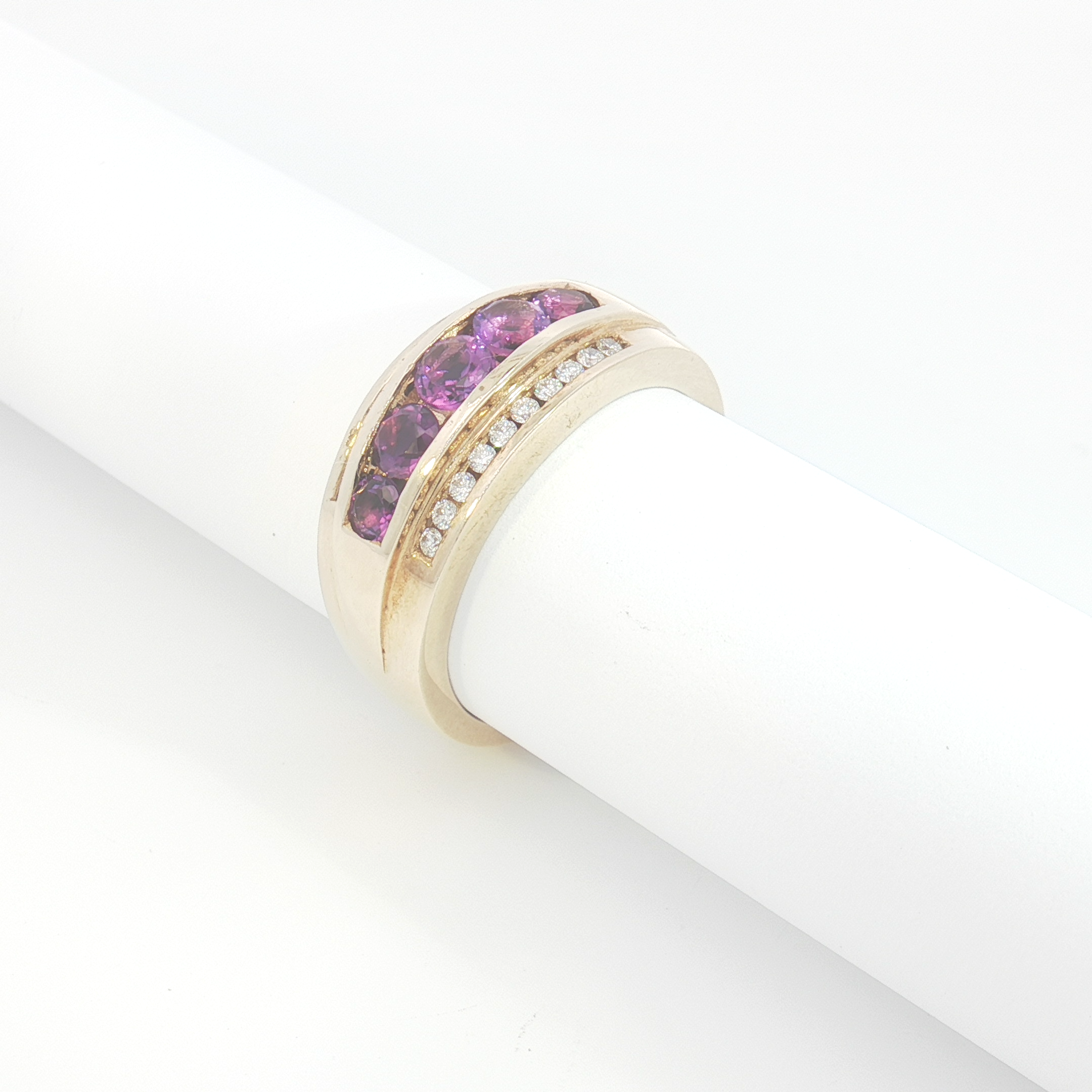 9ct YG Amethyst and Diamond Channel-Set Dress Ring