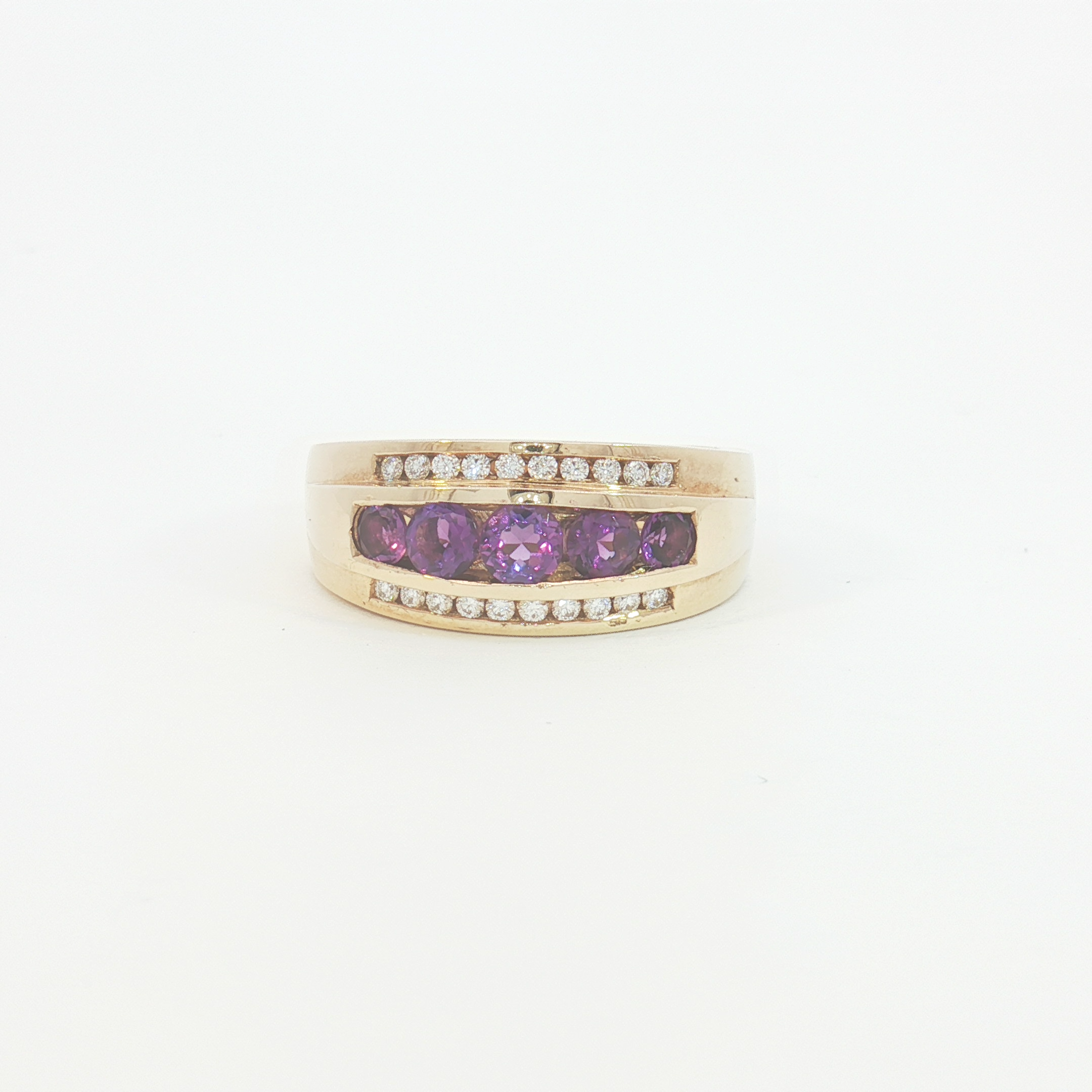 9ct YG Amethyst and Diamond Channel-Set Dress Ring