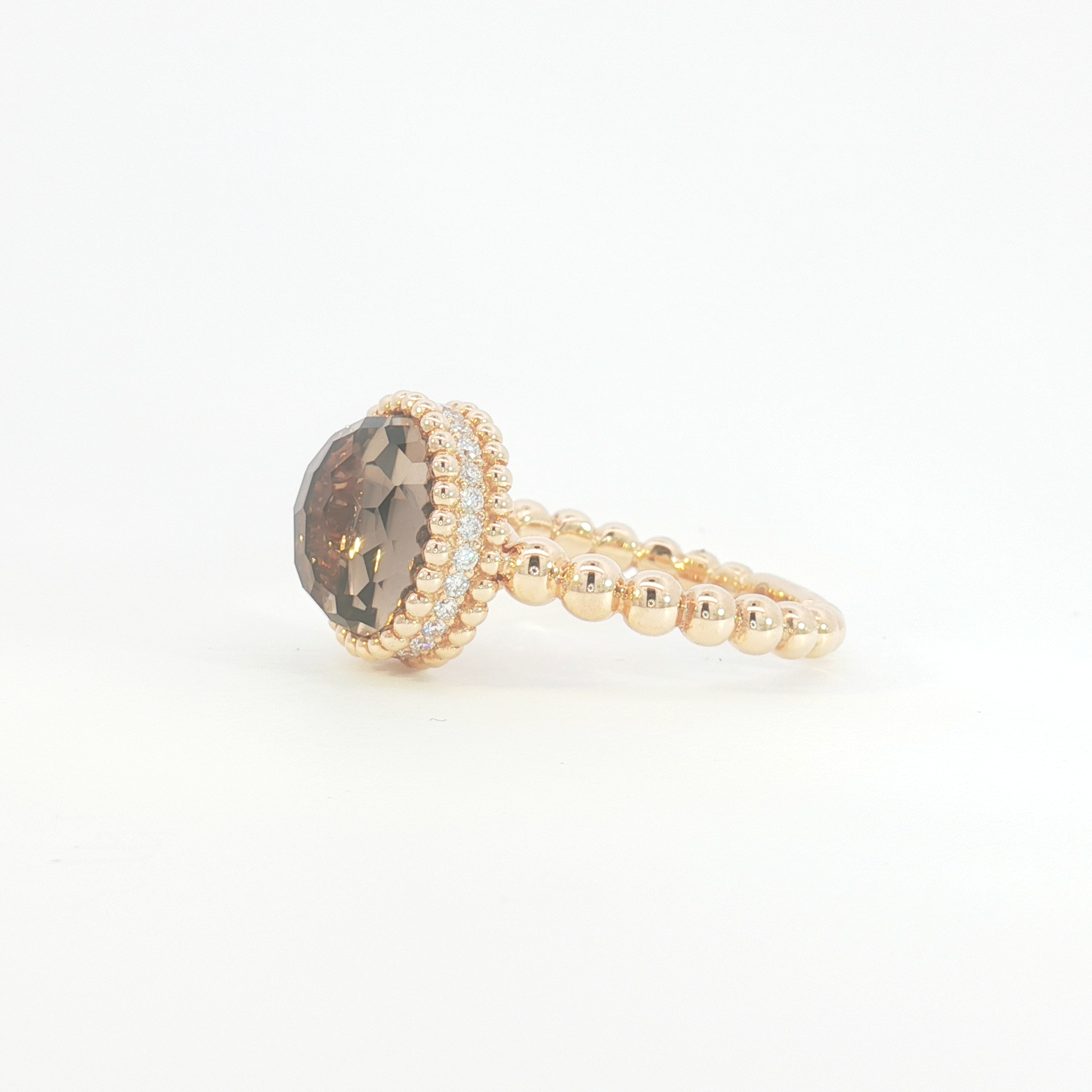18ct RG Smoky Quartz and Diamond Beaded Cocktail Ring