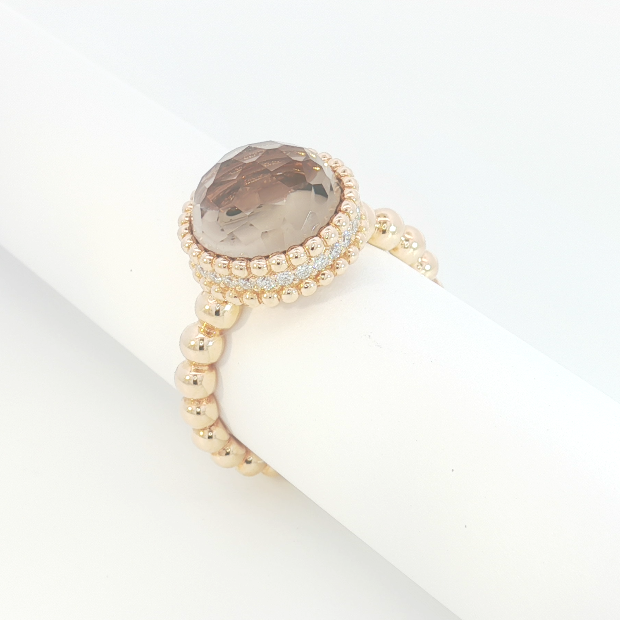 18ct RG Smoky Quartz and Diamond Beaded Cocktail Ring