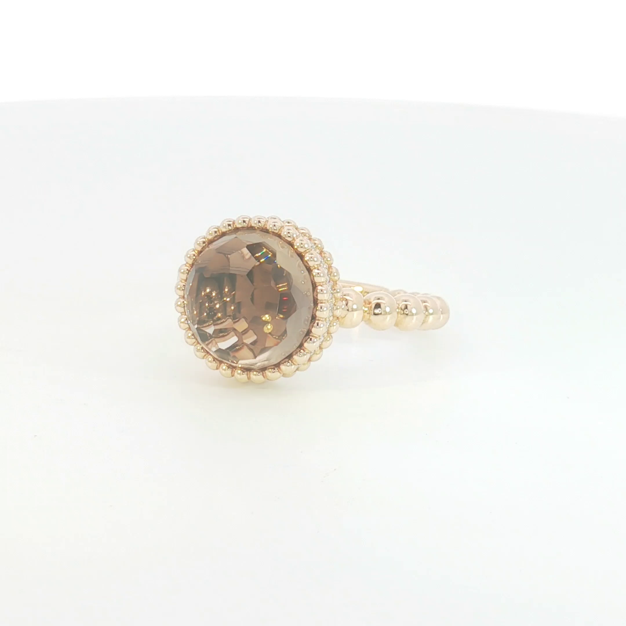 18ct RG Smoky Quartz and Diamond Beaded Cocktail Ring
