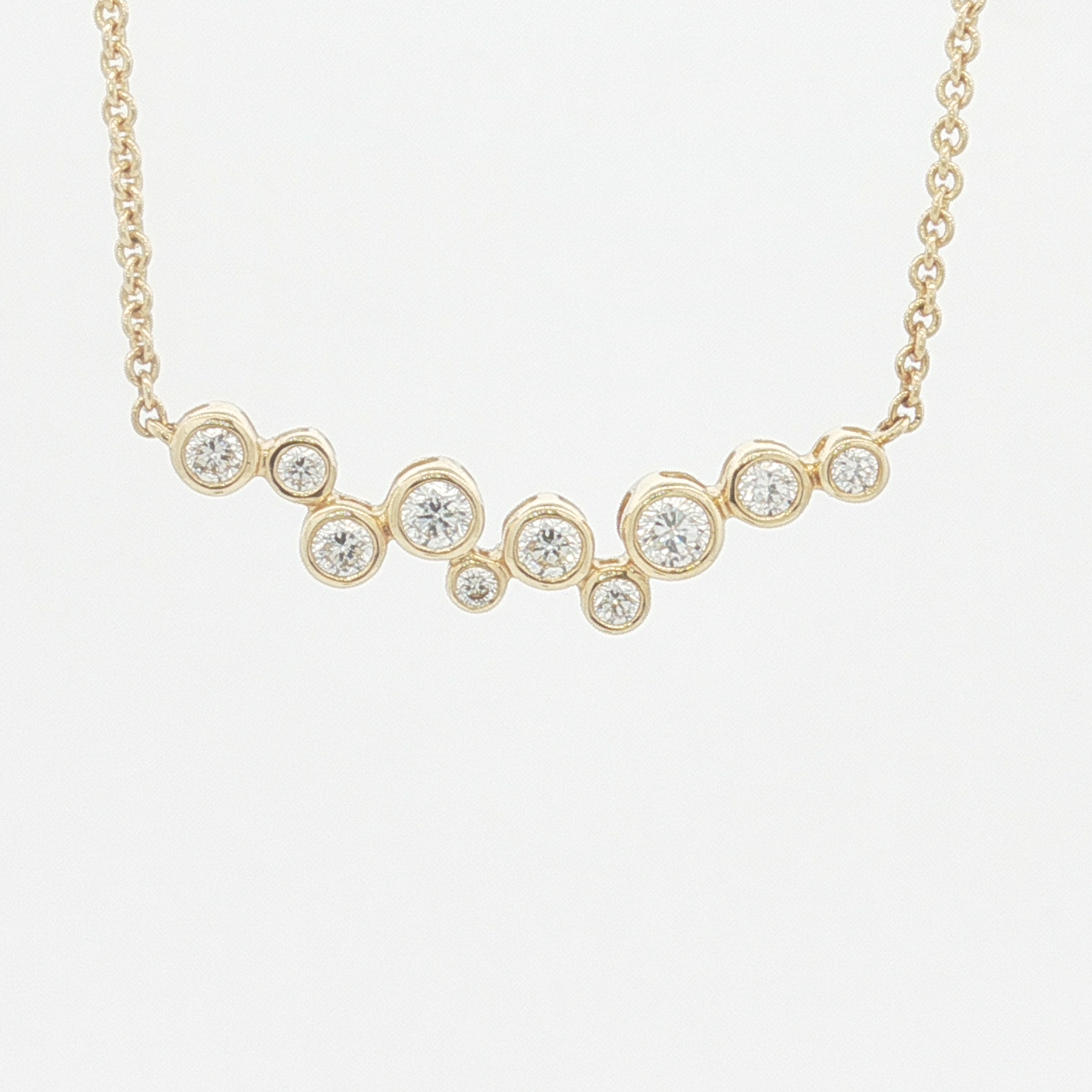 18ct YG Bezel-Set Diamond Cluster Necklet