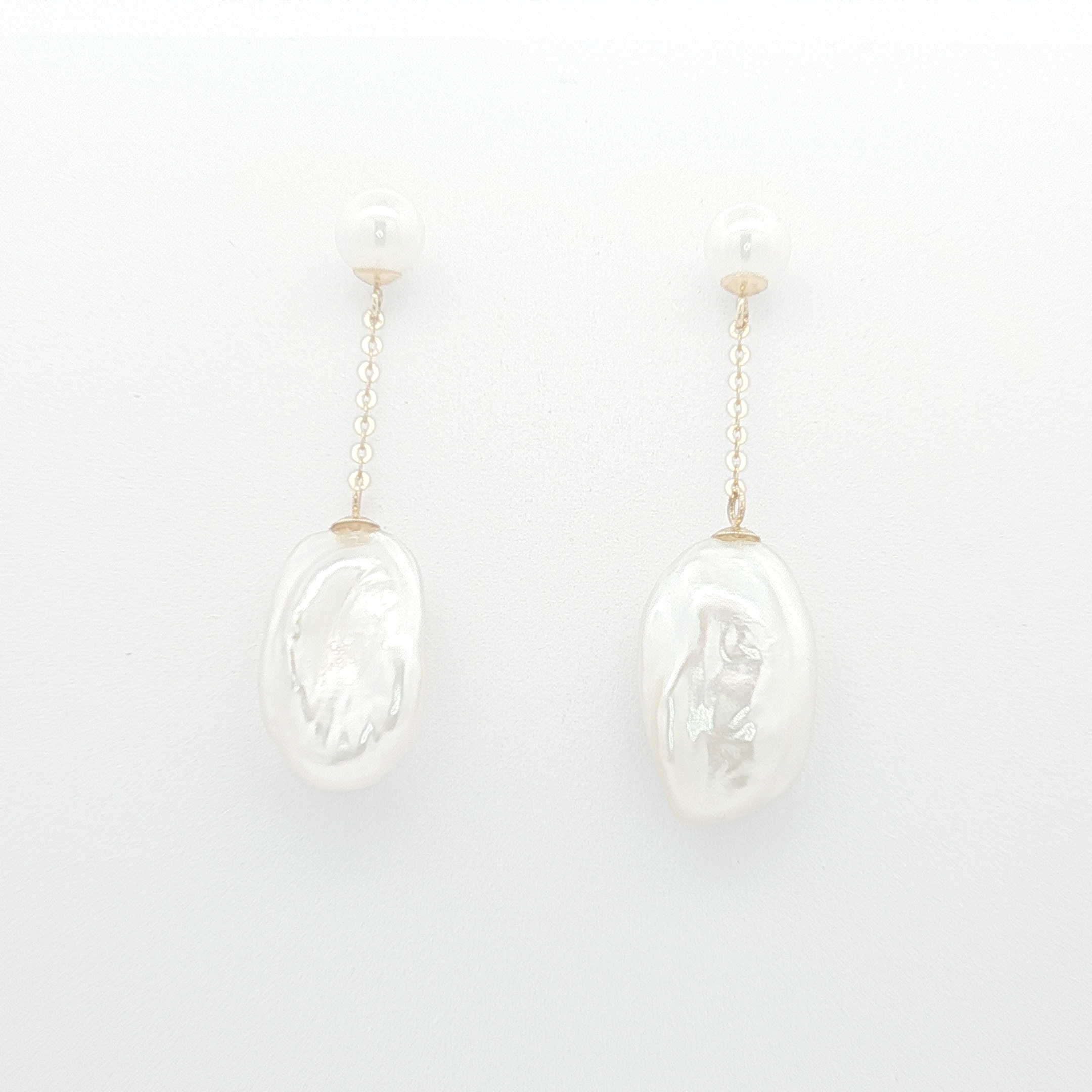 14ct YG Pearl Drop Earrings with Chain Detail