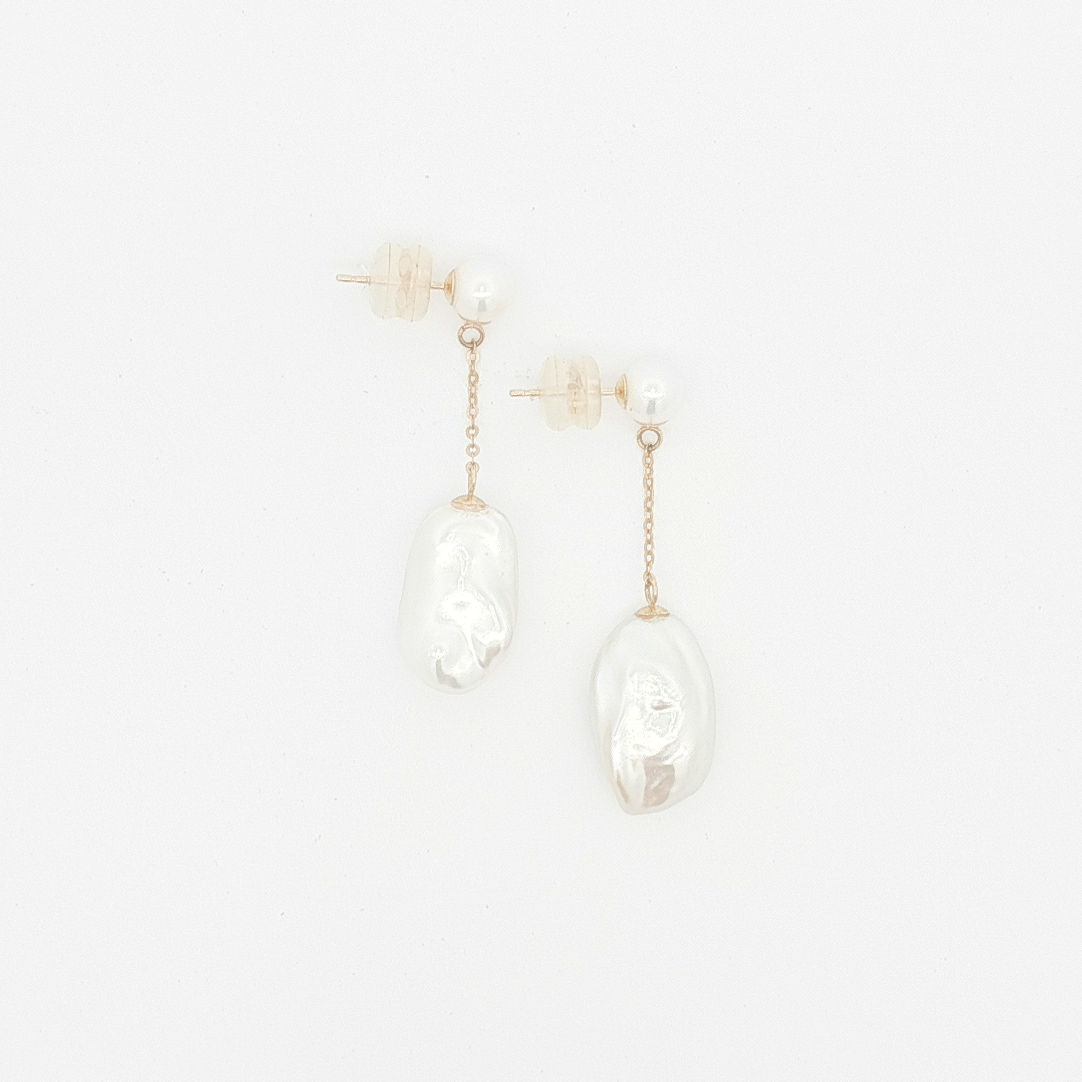 14ct YG Pearl Drop Earrings with Chain Detail