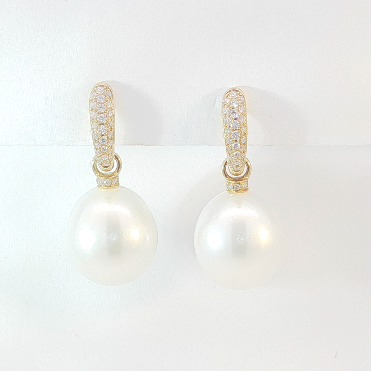 18ct YG South Sea Pearl Drop on Diamond Pavé Set Huggies