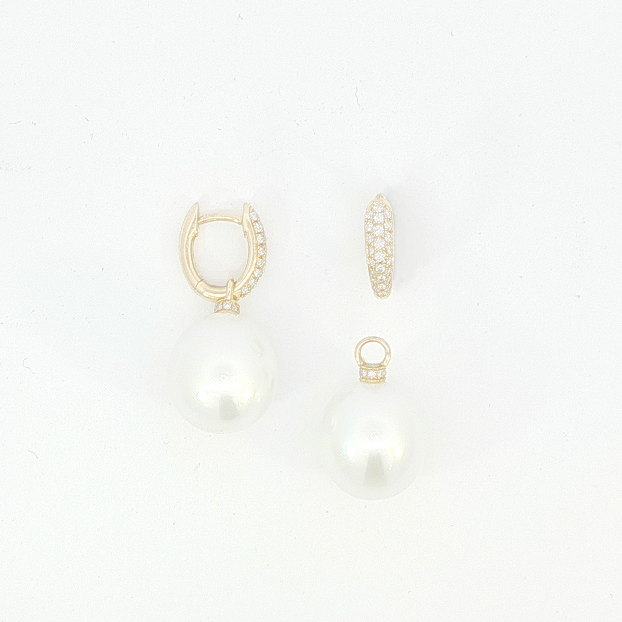 18ct YG South Sea Pearl Drop on Diamond Pavé Set Huggies