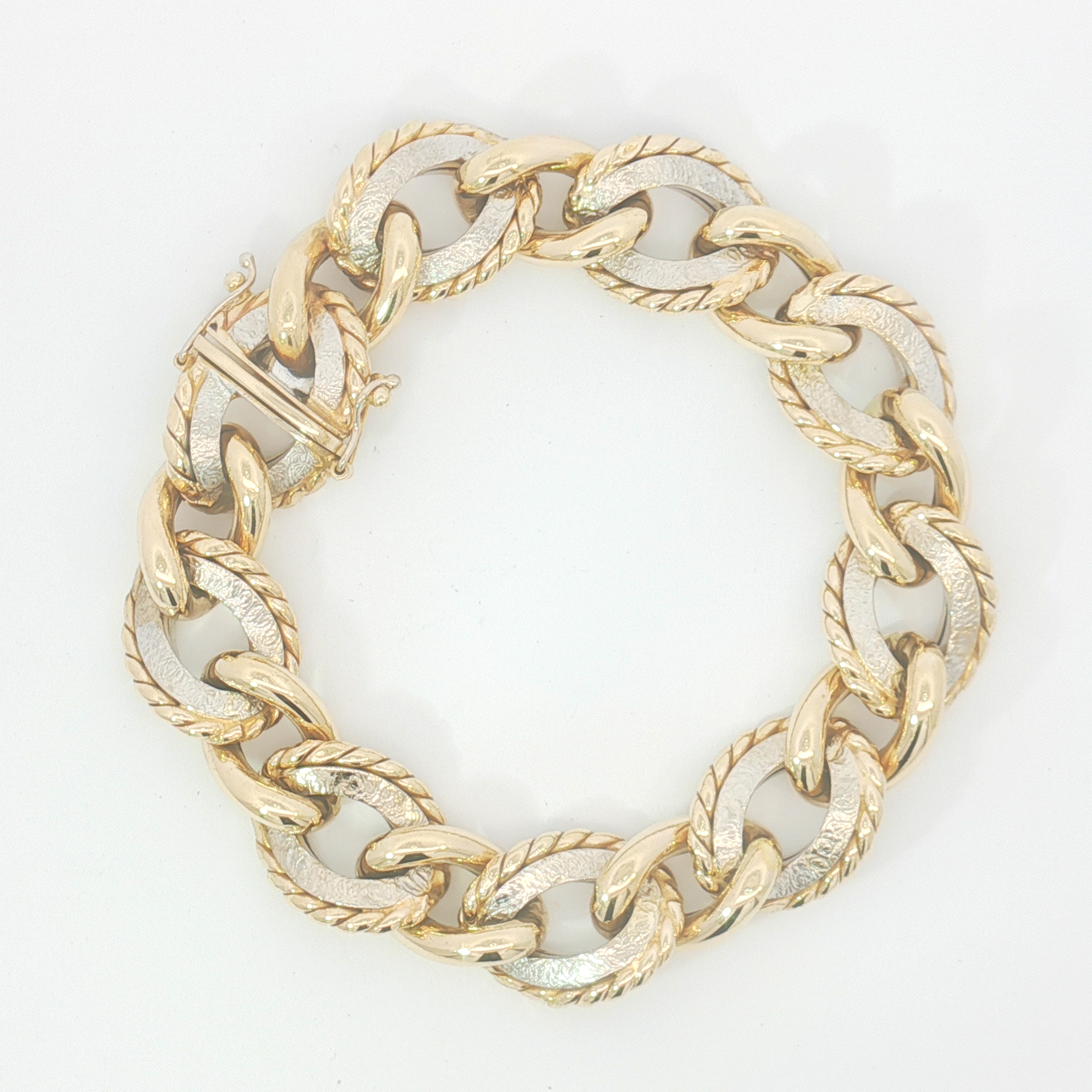 14ct 2Tone Chunky Two-Tone Yellow Gold Textured Curb Link Bracelet