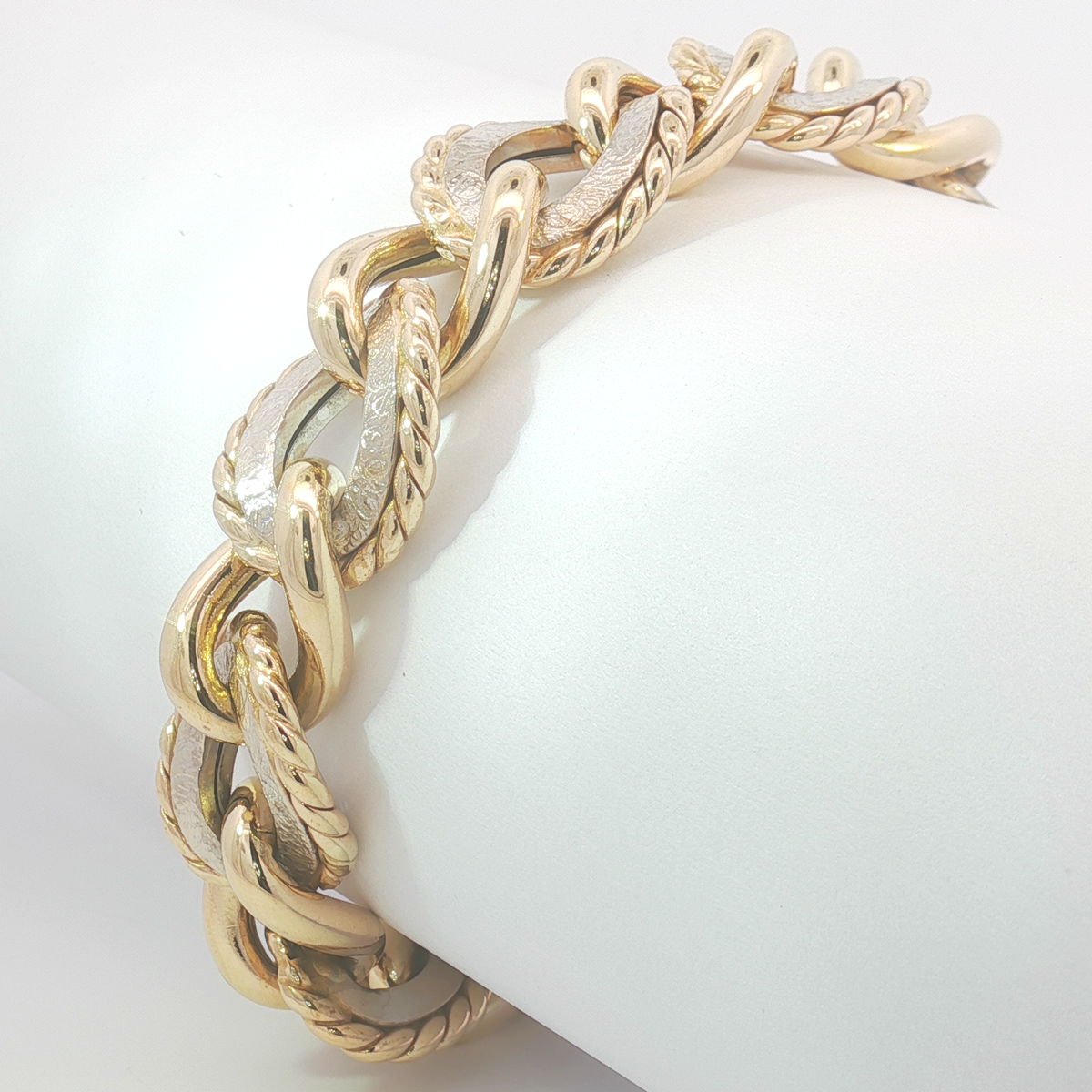 14ct 2Tone Chunky Two-Tone Yellow Gold Textured Curb Link Bracelet