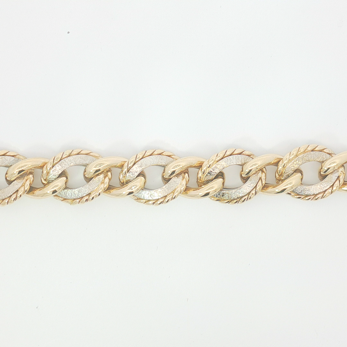 14ct 2Tone Chunky Two-Tone Yellow Gold Textured Curb Link Bracelet
