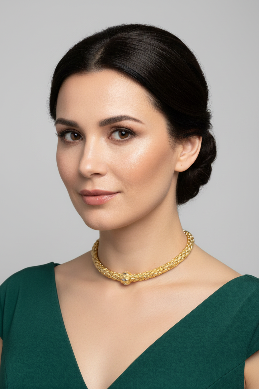 18ct YG Textured Braided Yellow Gold Choker Necklace Chimento