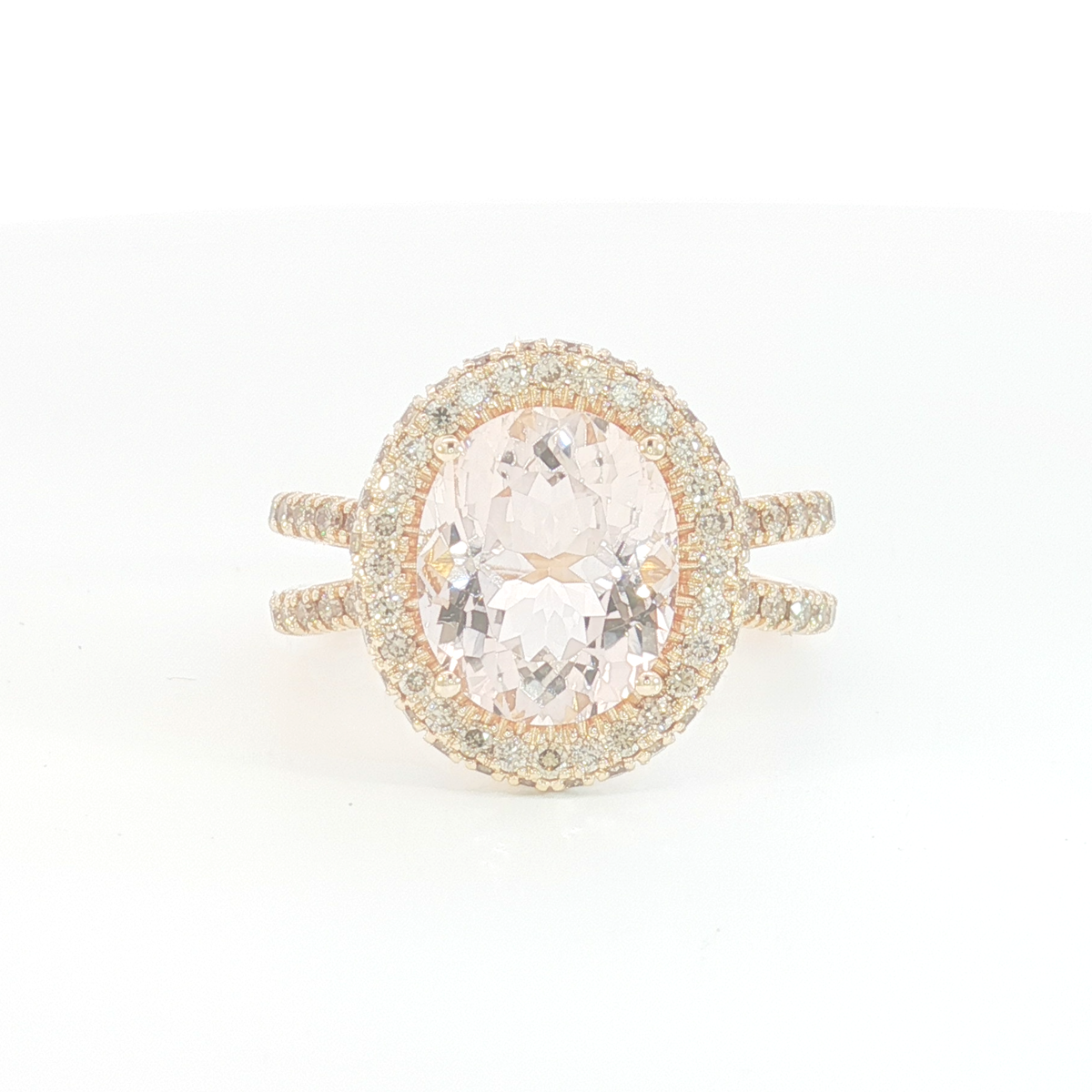 18ct RG Morganite Halo Cocktail Ring