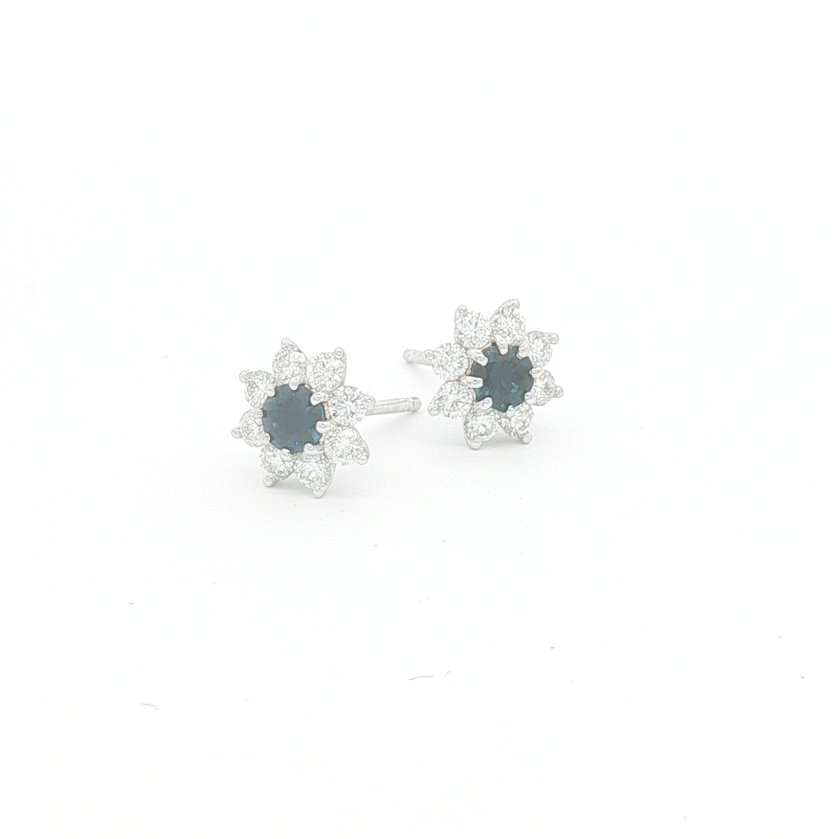 18ct WG Blue Sapphire and Diamond Stud Earrings