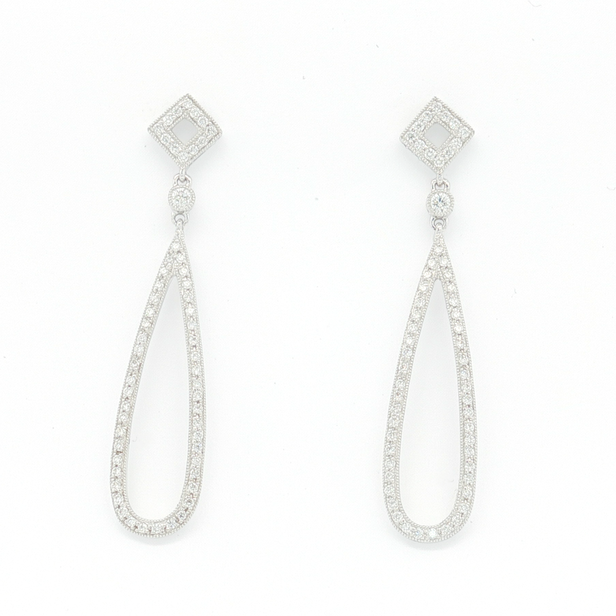 18ct WG Diamond Open Teardrop Drop Earrings