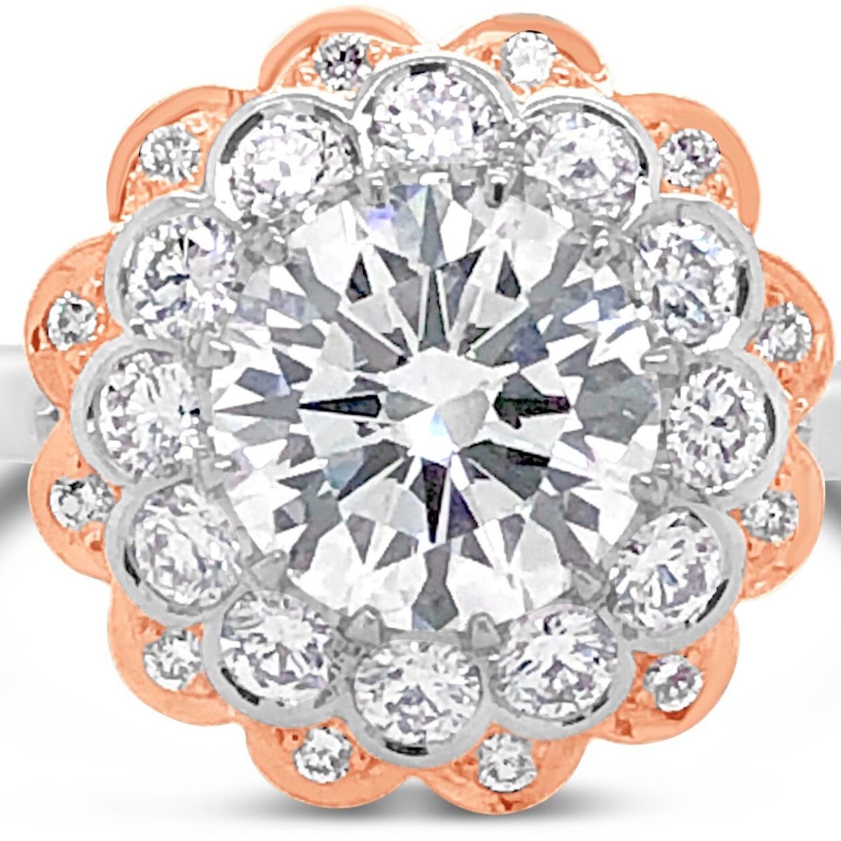 18ct white & rose gold diamond flower engagement… Wishart Jewellers